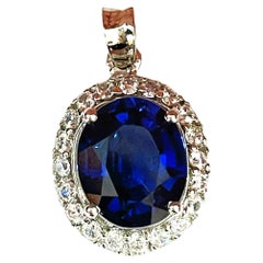 New African IF 7ct Kashmir Blue Sapphire & White Sapphire Sterling Pendant