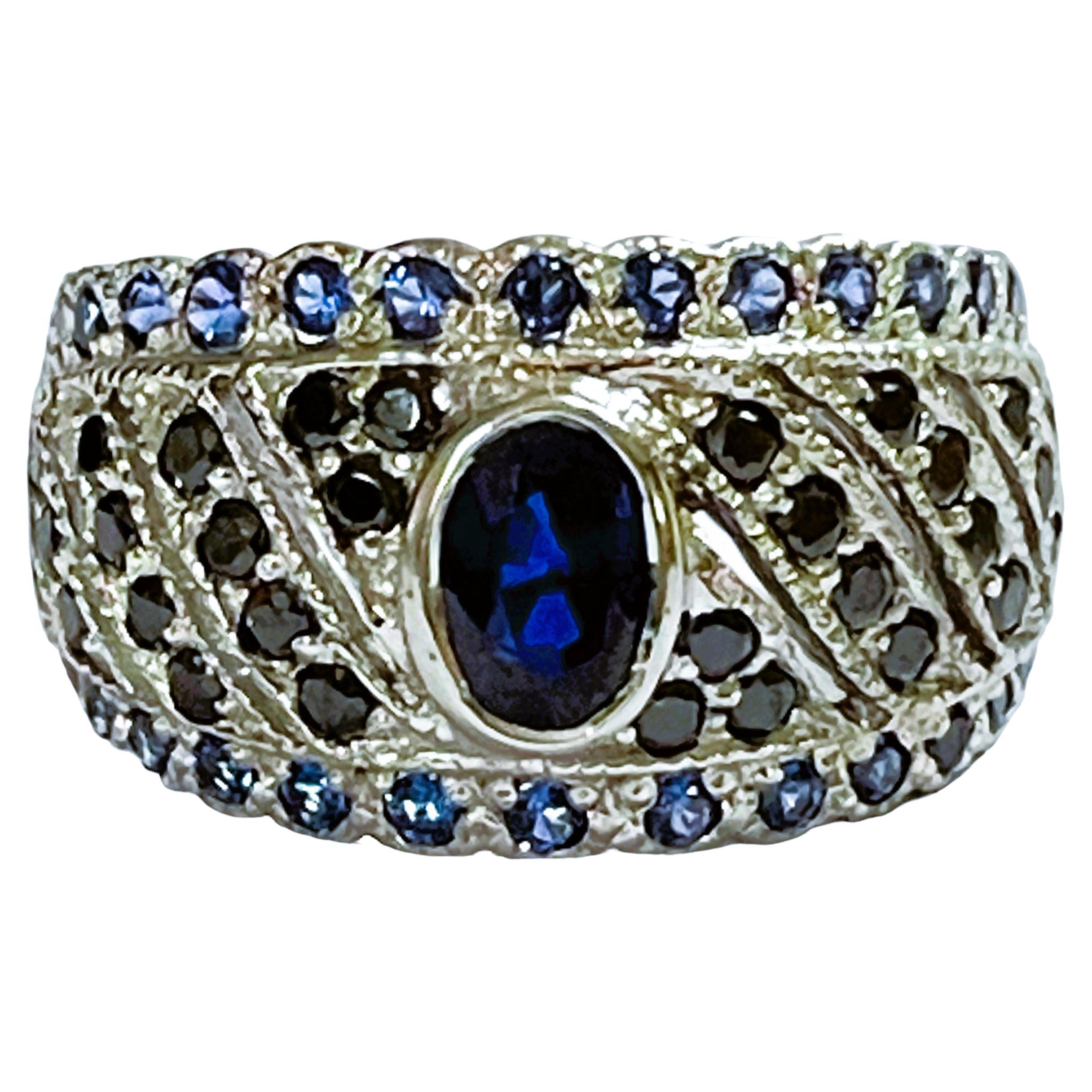 New African If .80 C1 Carat Deep Blue Sapphire Sterling Ring For Sale