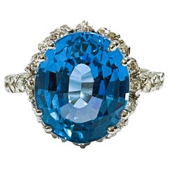 New African IF 8.0 Carat Swiss Blue Topaz & White Sapphire Sterling Ring