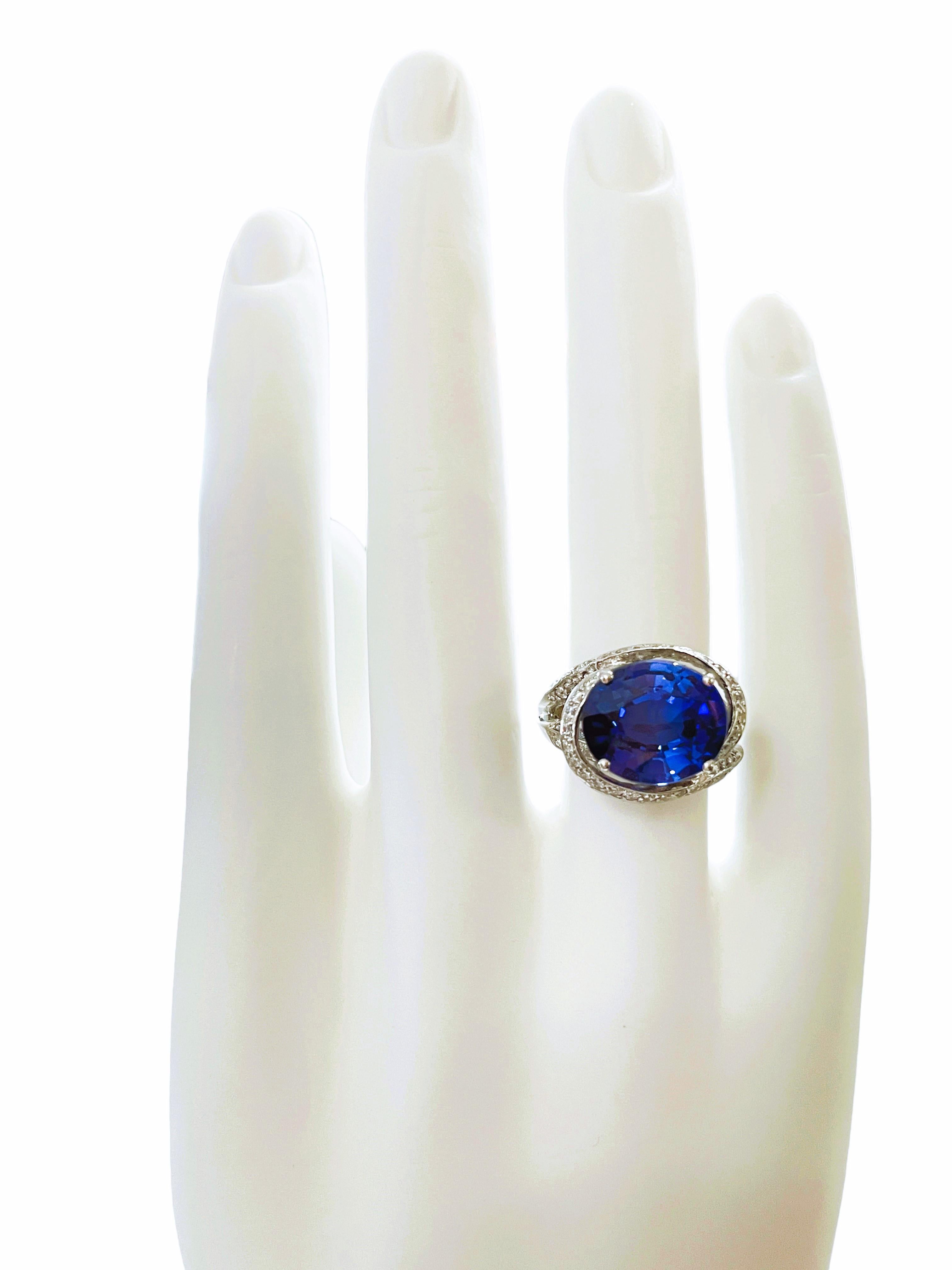Oval Cut New African If 8.20 Carat Kashmir Blue & White Sapphire Sterling Ring