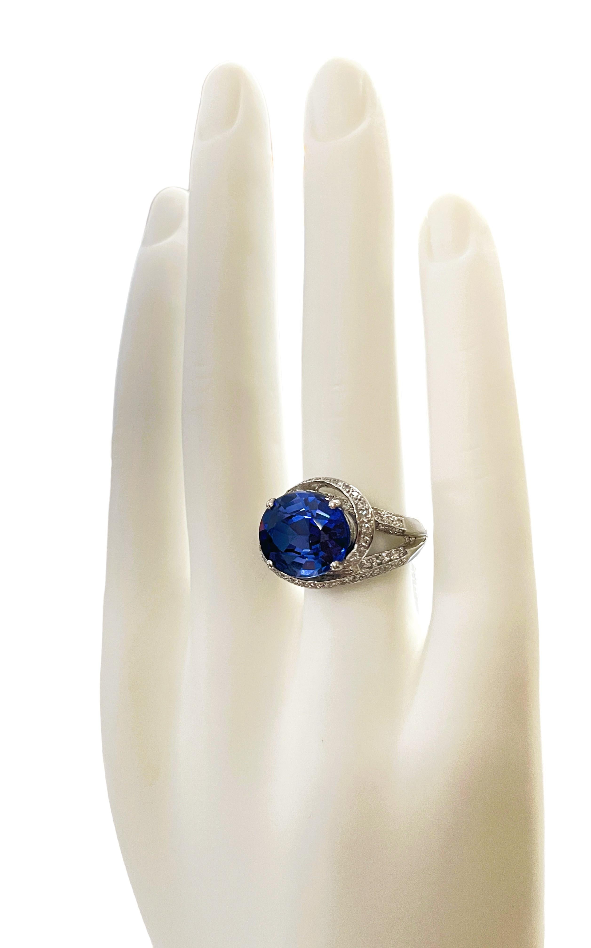New African If 8.20 Carat Kashmir Blue & White Sapphire Sterling Ring In New Condition In Eagan, MN