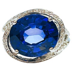 New African If 8.20 Carat Kashmir Blue & White Sapphire Sterling Ring