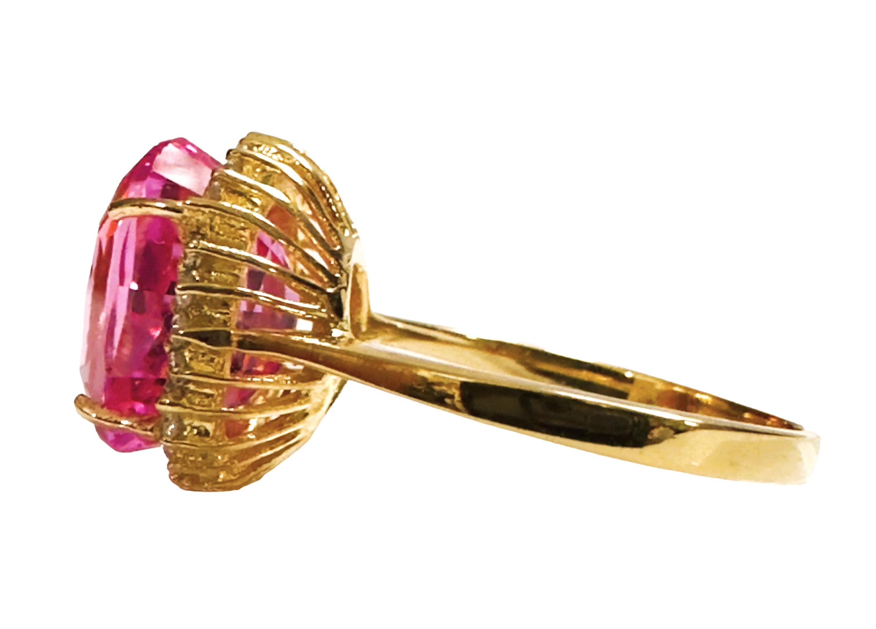 Art Deco New African IF 8.20 ct Platinum Pink Sapphire Yellow Gold Plated Sterling Ring 