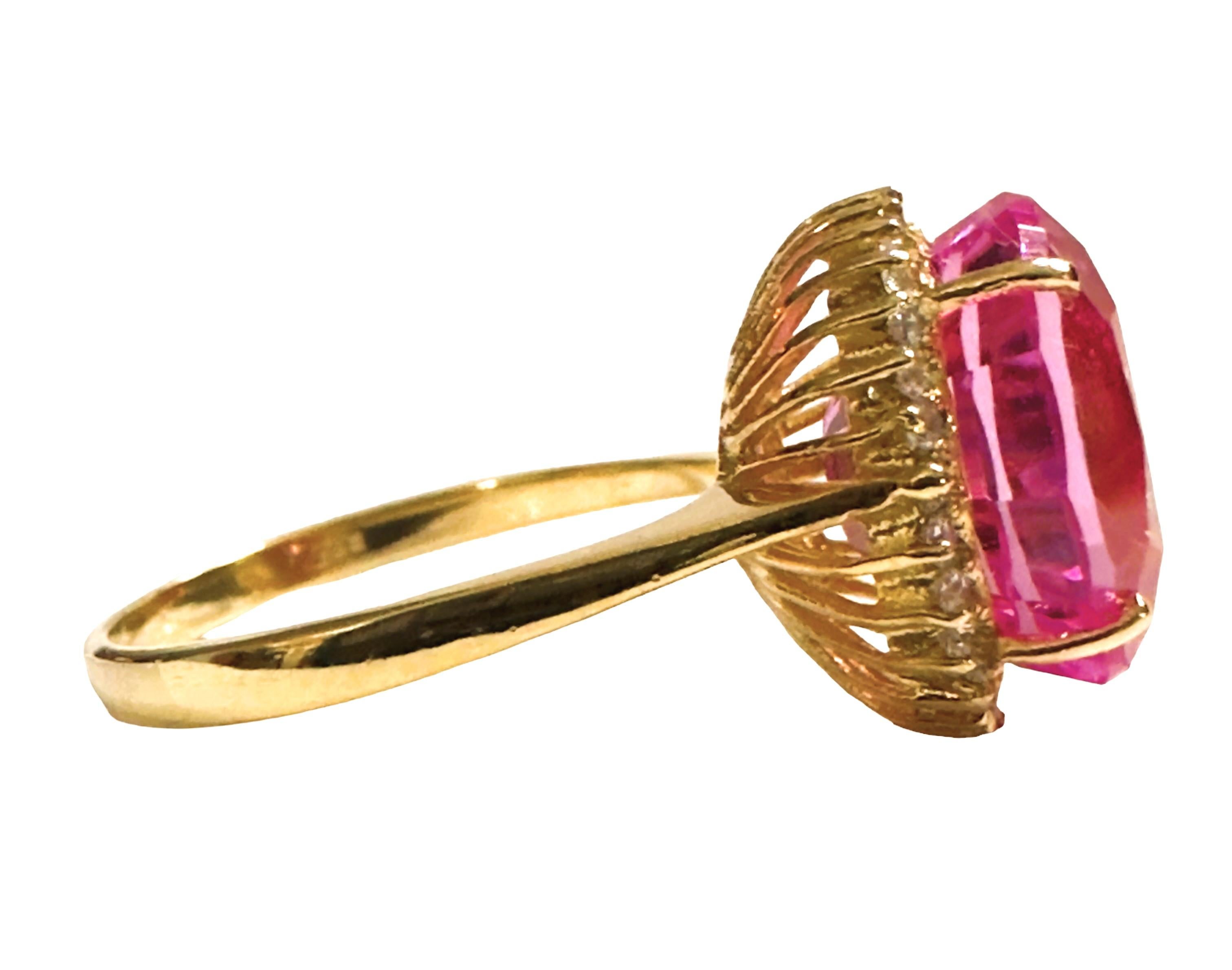 New African IF 8.20 ct Platinum Pink Sapphire Yellow Gold Plated Sterling Ring  In New Condition In Eagan, MN
