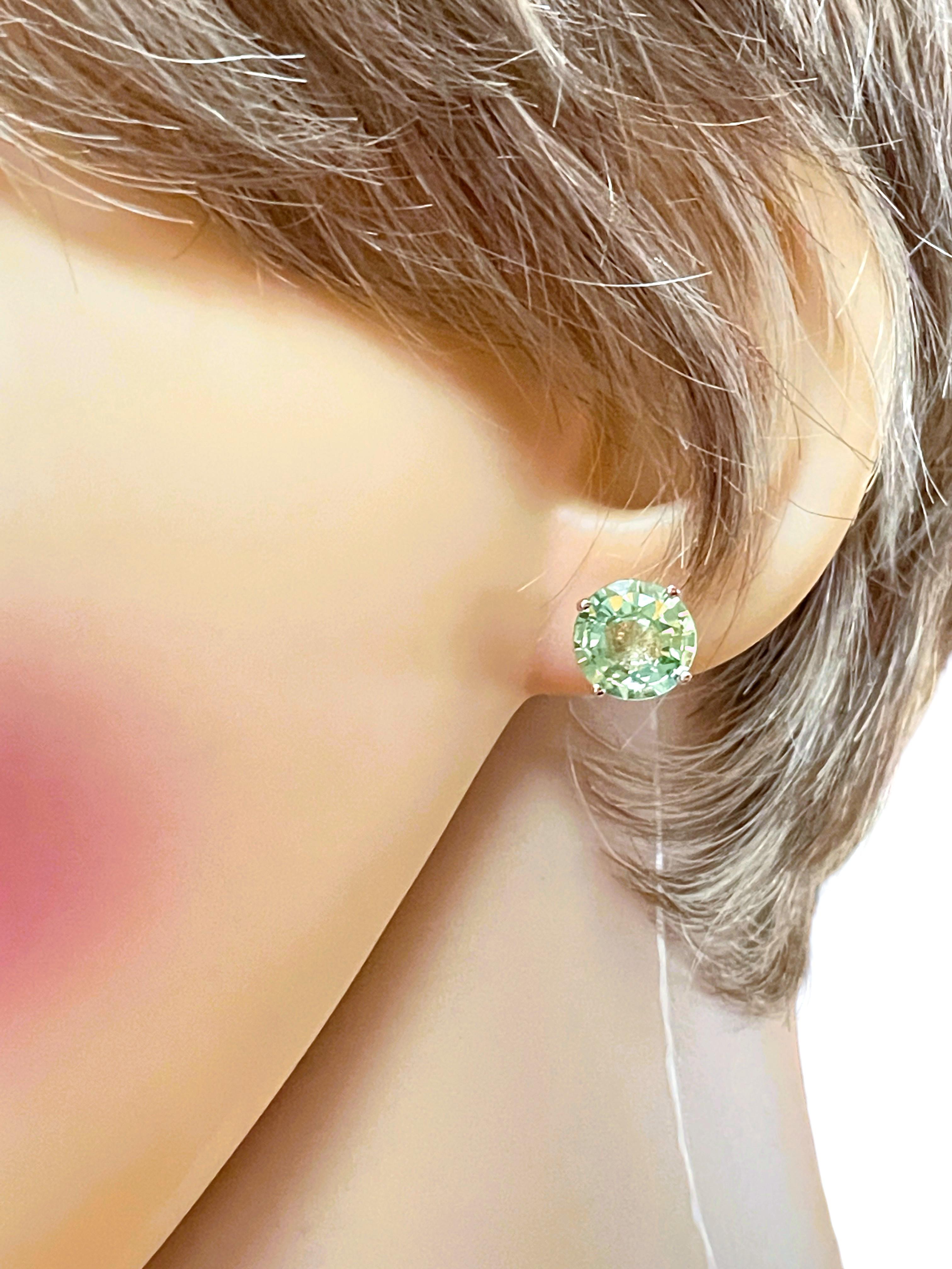 Round Cut New African IF 8.20 Green Apple Amethyst Rose Gold Plated Sterling Earrings For Sale