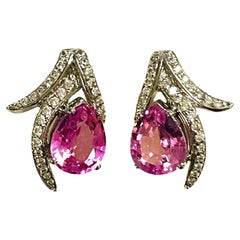 New African IF 8.3 Carat Pink & White Sapphire Sterling Post Earrings