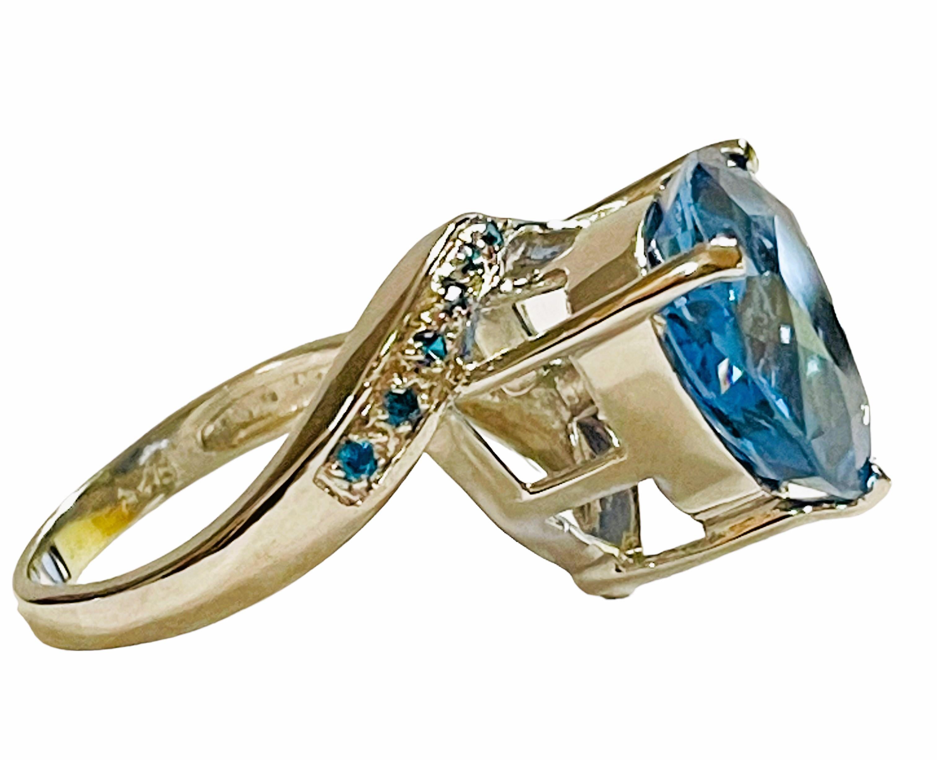 Art Deco New African IF 8.40 Ct Swiss Blue Trilliant Topaz & Blue Sapphire Sterling Ring