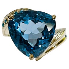 New African IF 8.40 Ct Swiss Blue Trilliant Topaz & Blue Sapphire Sterling Ring