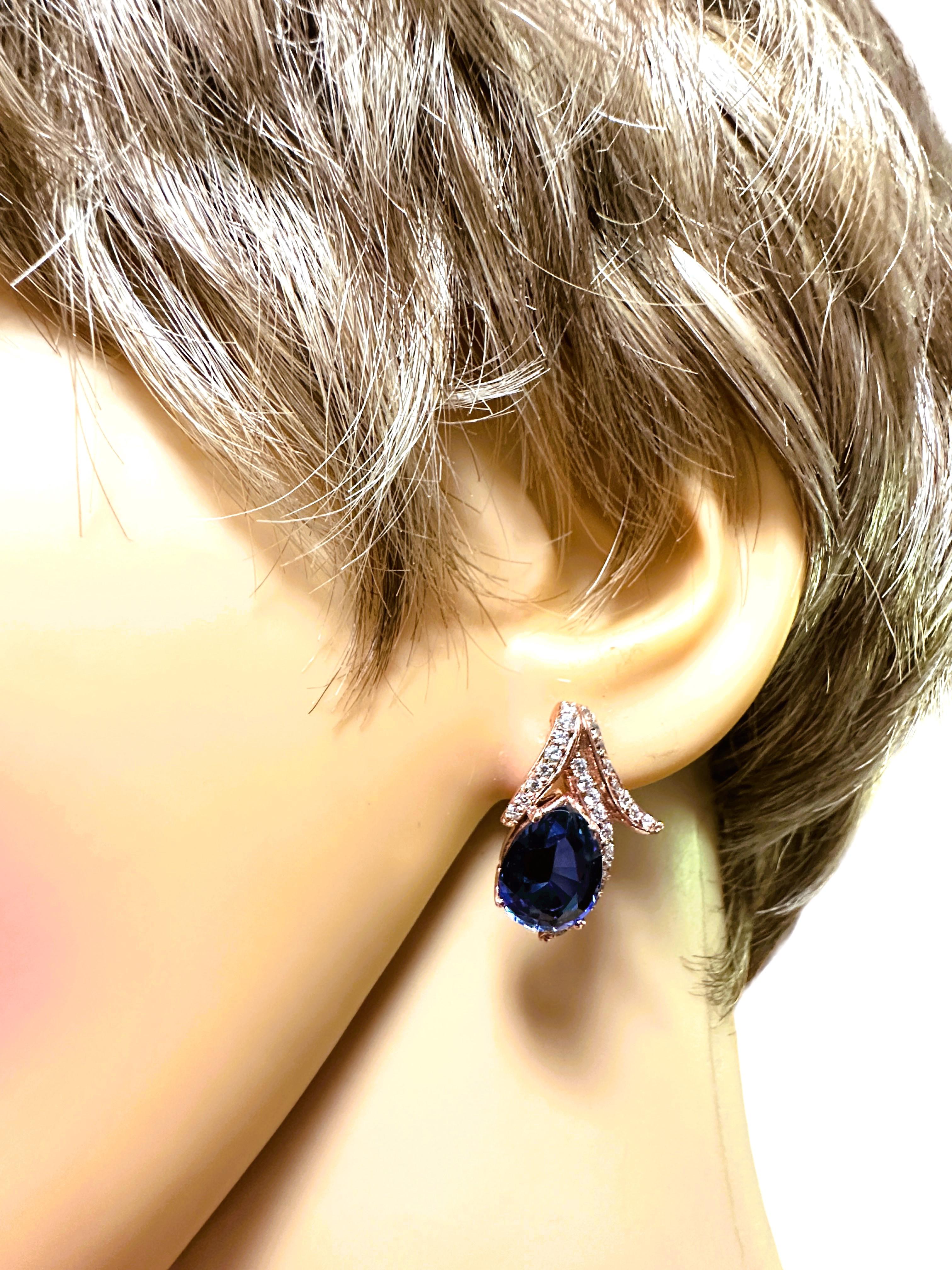 Art Deco New African IF 8.4ct Dark Blue Sapphire Post RGold Plated Sterling Earrings
