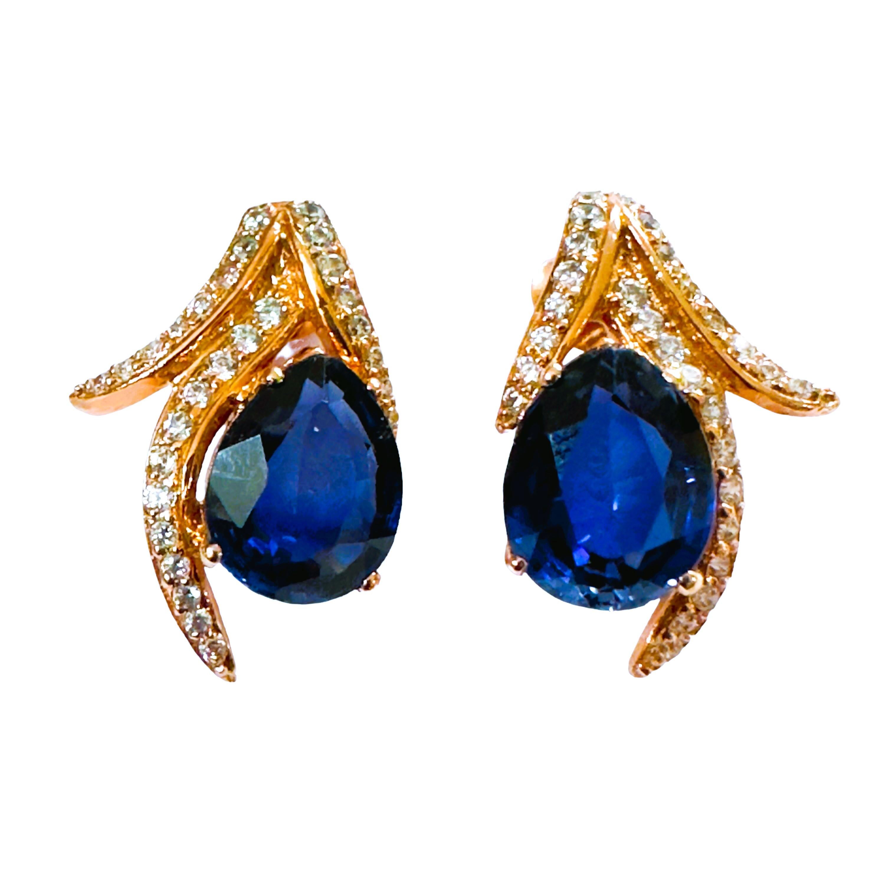 New African IF 8.4ct Dark Blue Sapphire Post RGold Plated Sterling Earrings In New Condition In Eagan, MN