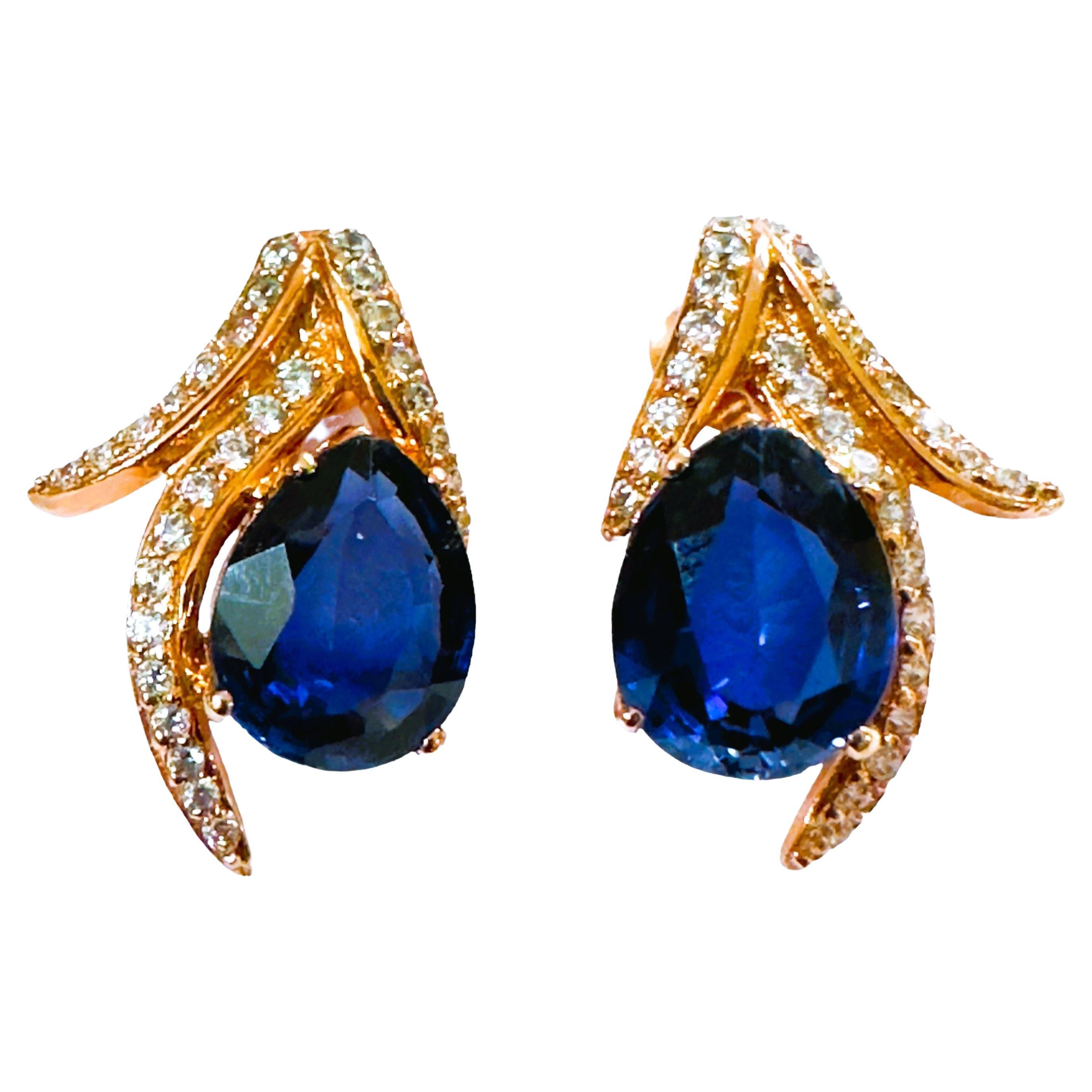 New African IF 8.4ct Dark Blue Sapphire Post RGold Plated Sterling Earrings