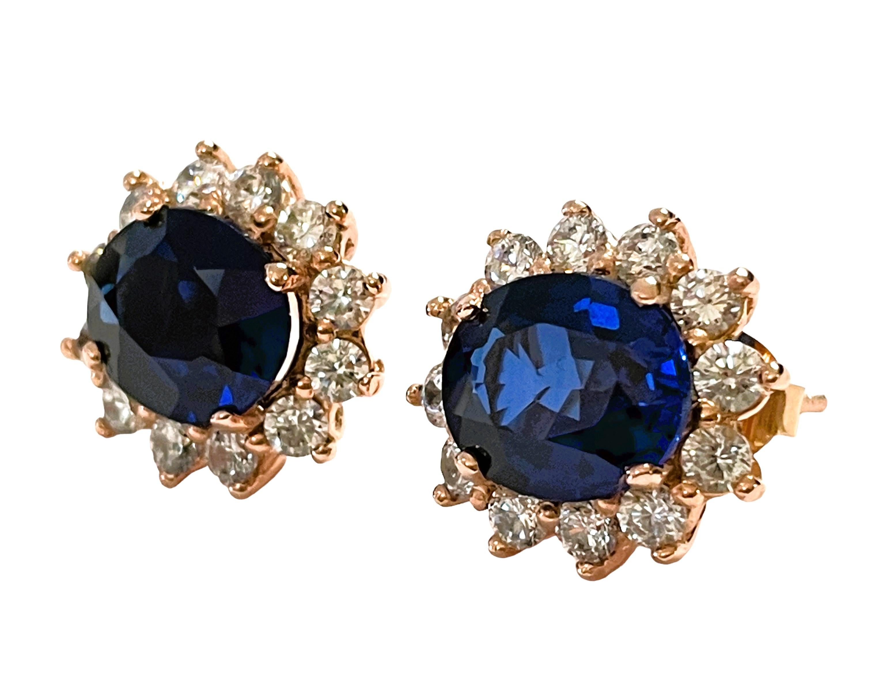 Round Cut New African IF 8.7ct Kashmir Blue Sapphire Rgold Plated Sterling Post Earrings