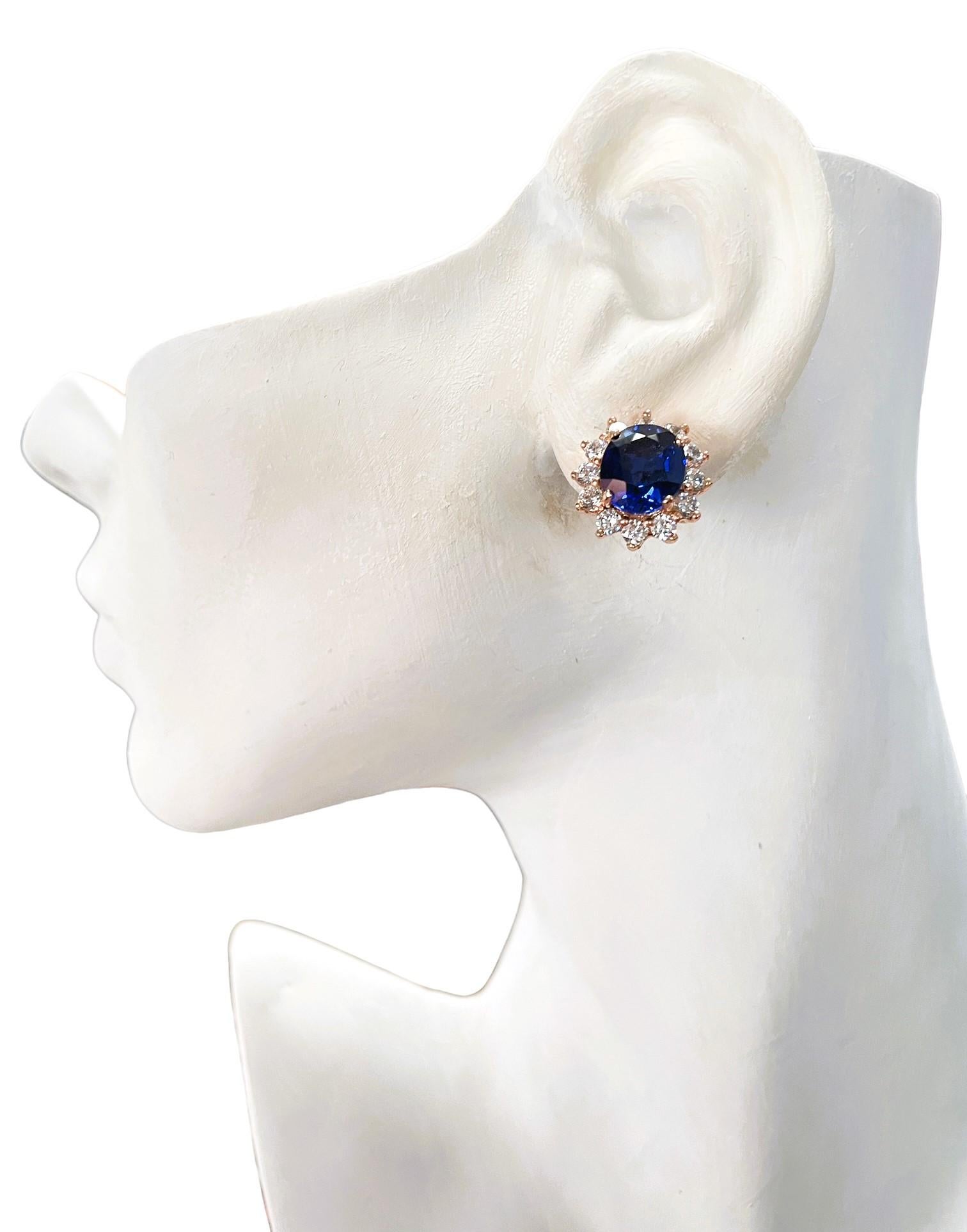 New African IF 8.7ct Kashmir Blue Sapphire Rgold Plated Sterling Post Earrings 1