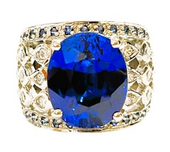 New African IF 8.7 Ct Kashmir Blue & White Sapphire Sterling Ring