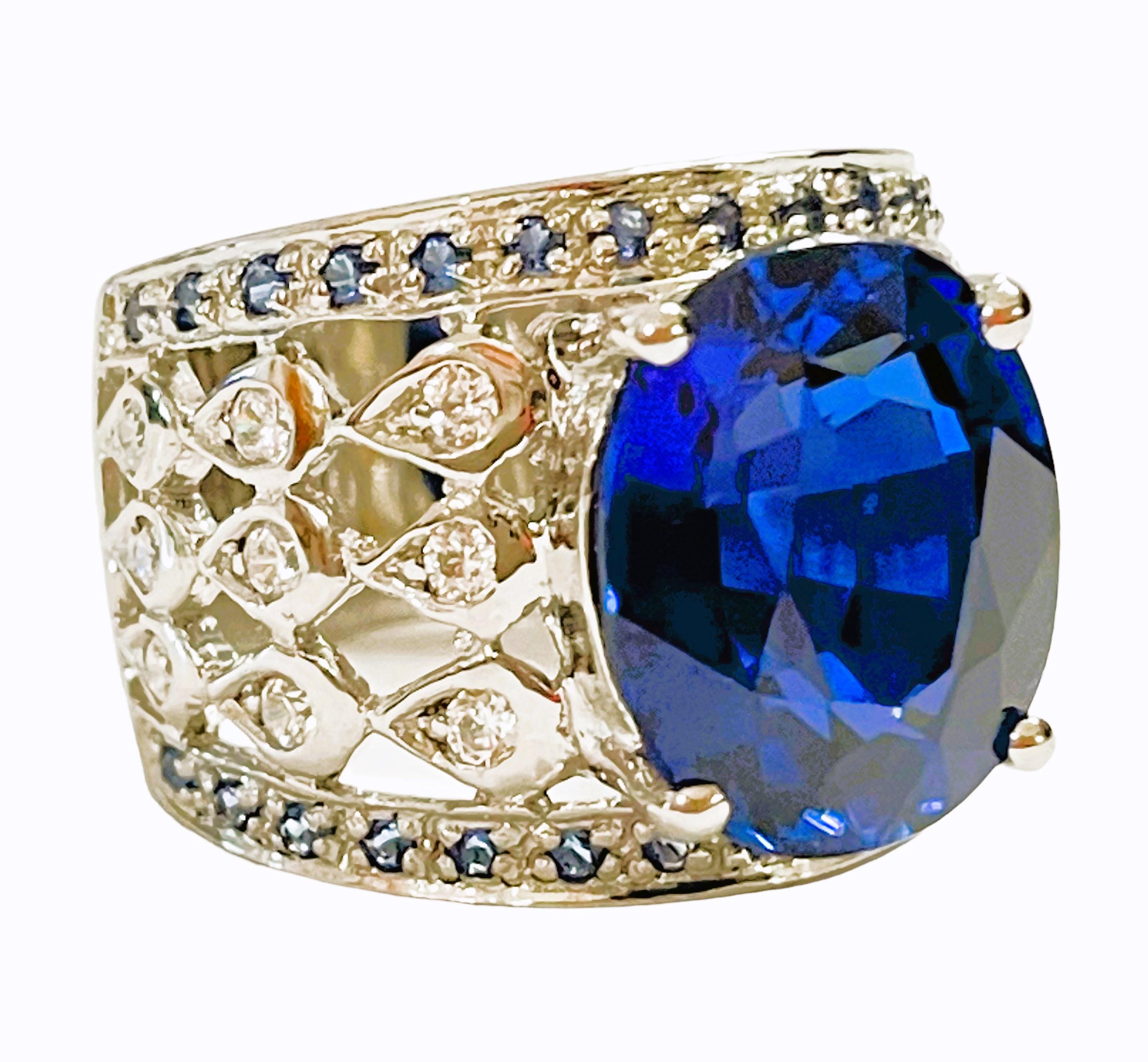 Women's New African IF 8.7 Ct Kashmir Blue & White Sapphire Sterling Ring