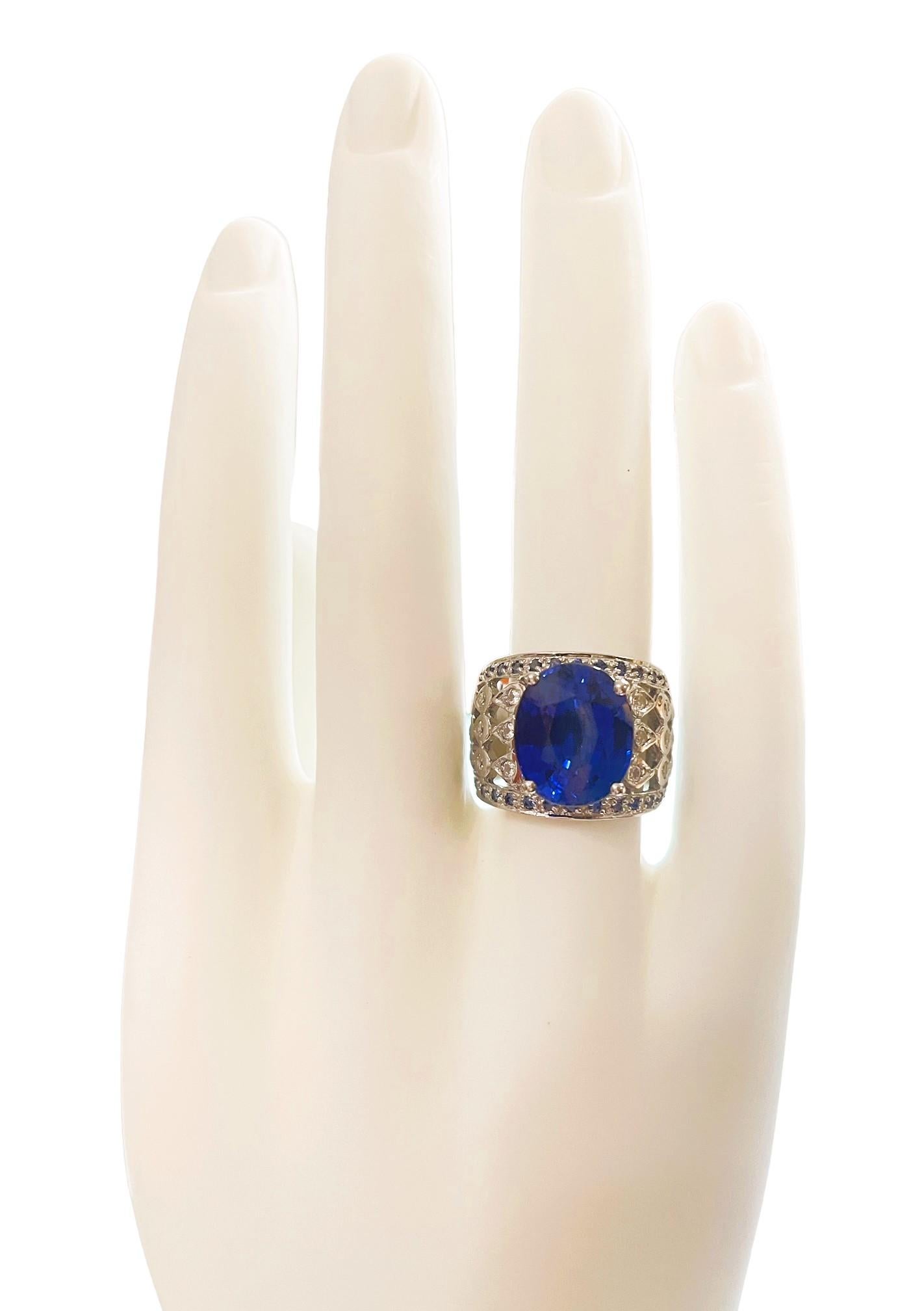 New African IF 8.7 Ct Kashmir Blue & White Sapphire Sterling Ring 2