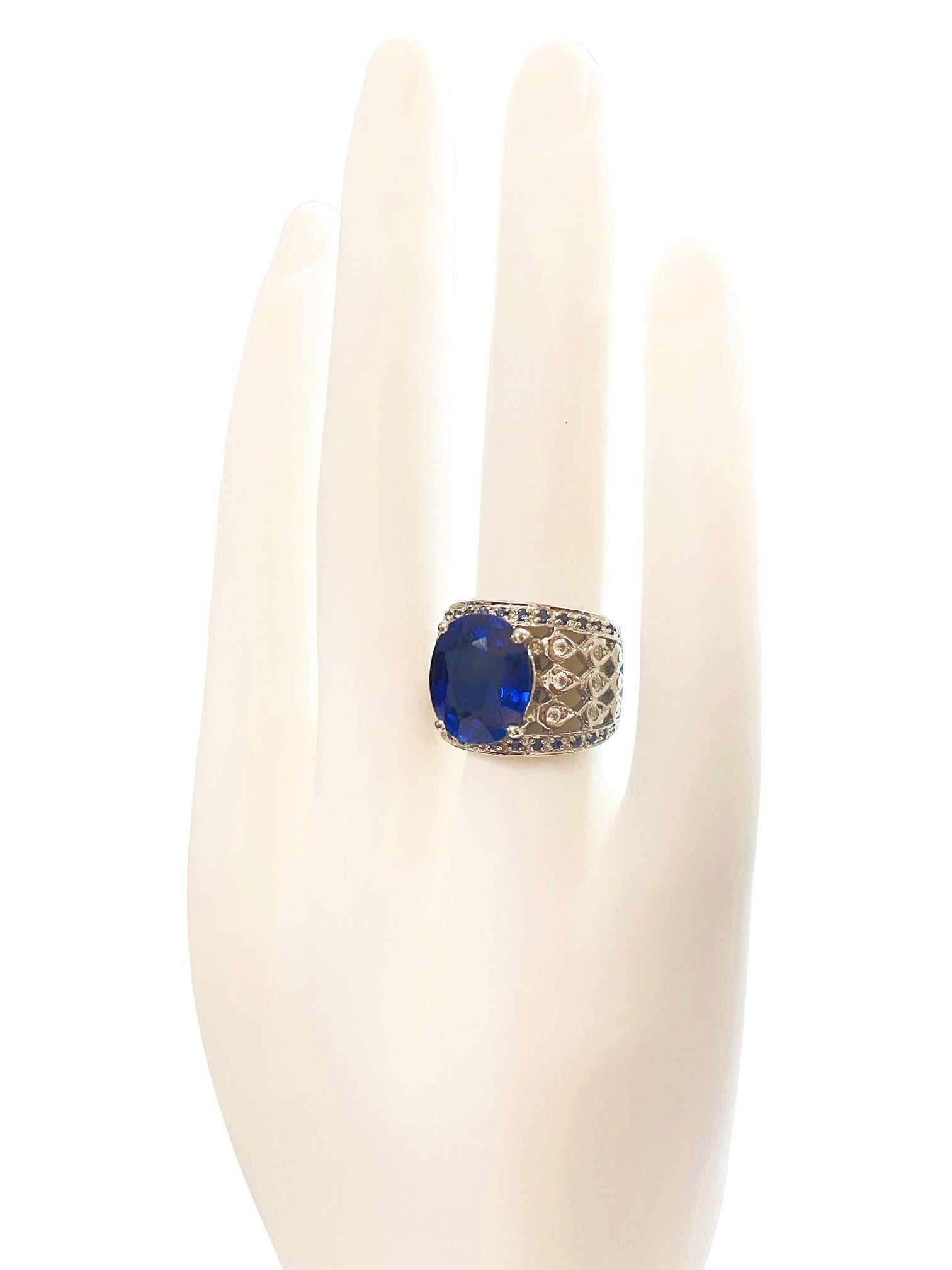 New African IF 8.7 Ct Kashmir Blue & White Sapphire Sterling Ring 3