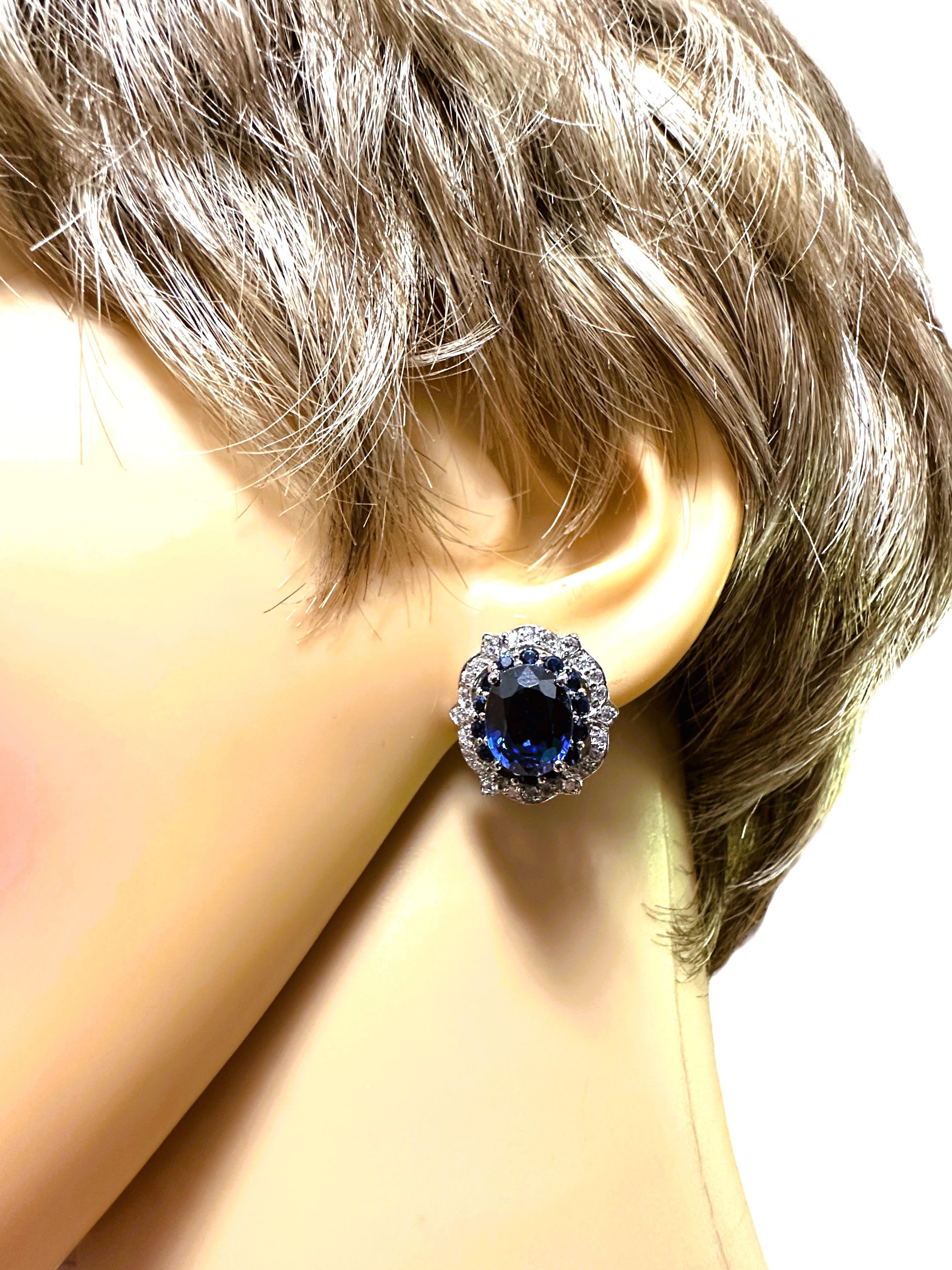 Art Deco New African IF 8.7ct Dark Blue & White Sapphire Post Sterling Earrings