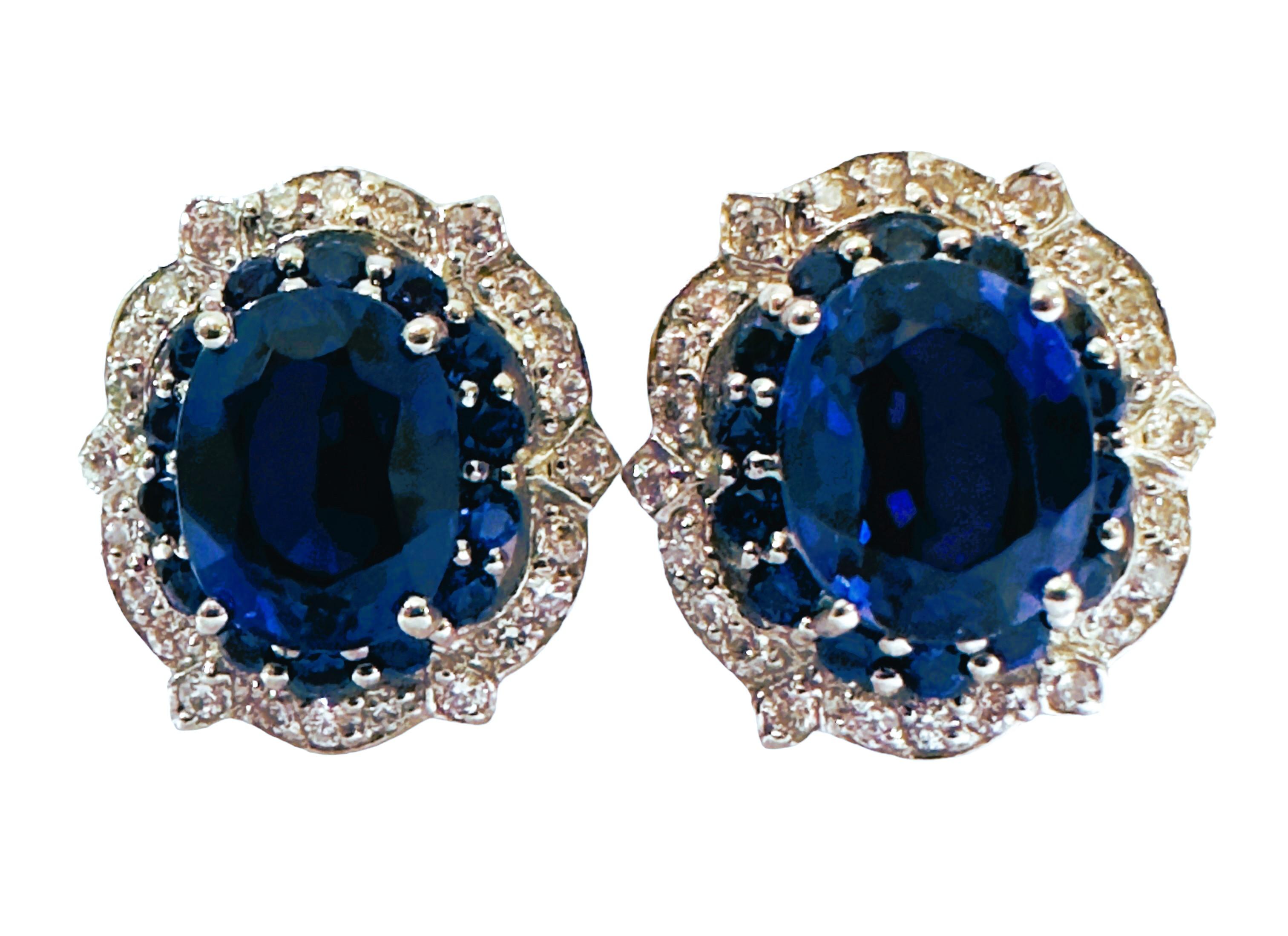 Oval Cut New African IF 8.7ct Dark Blue & White Sapphire Post Sterling Earrings