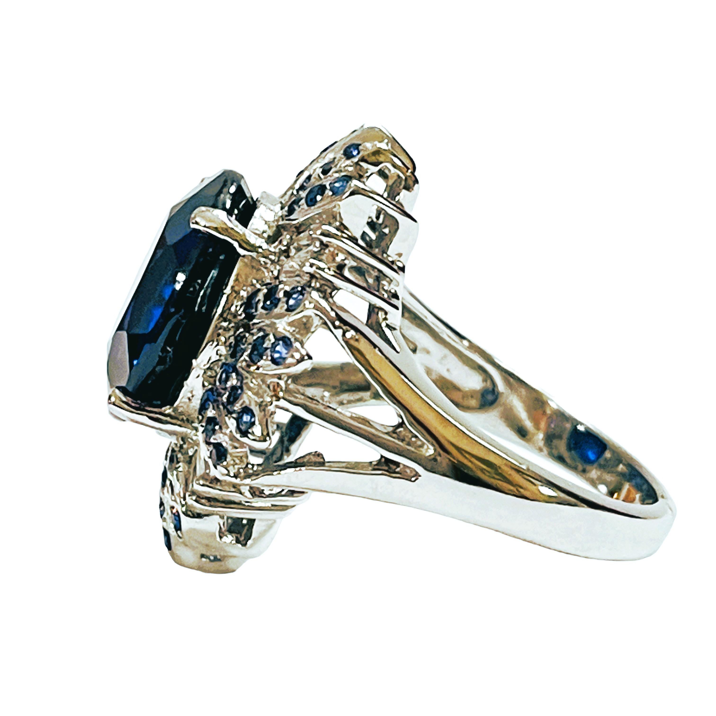 Art Deco New African IF 9 Carat Kashmir Blue, Royal Blue and White Sapphire Sterling Ring