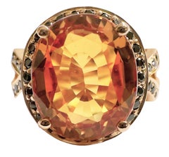 New African IF  9 Ct Orange Sapphire & Black Spinel RGold Plated Sterling Ring