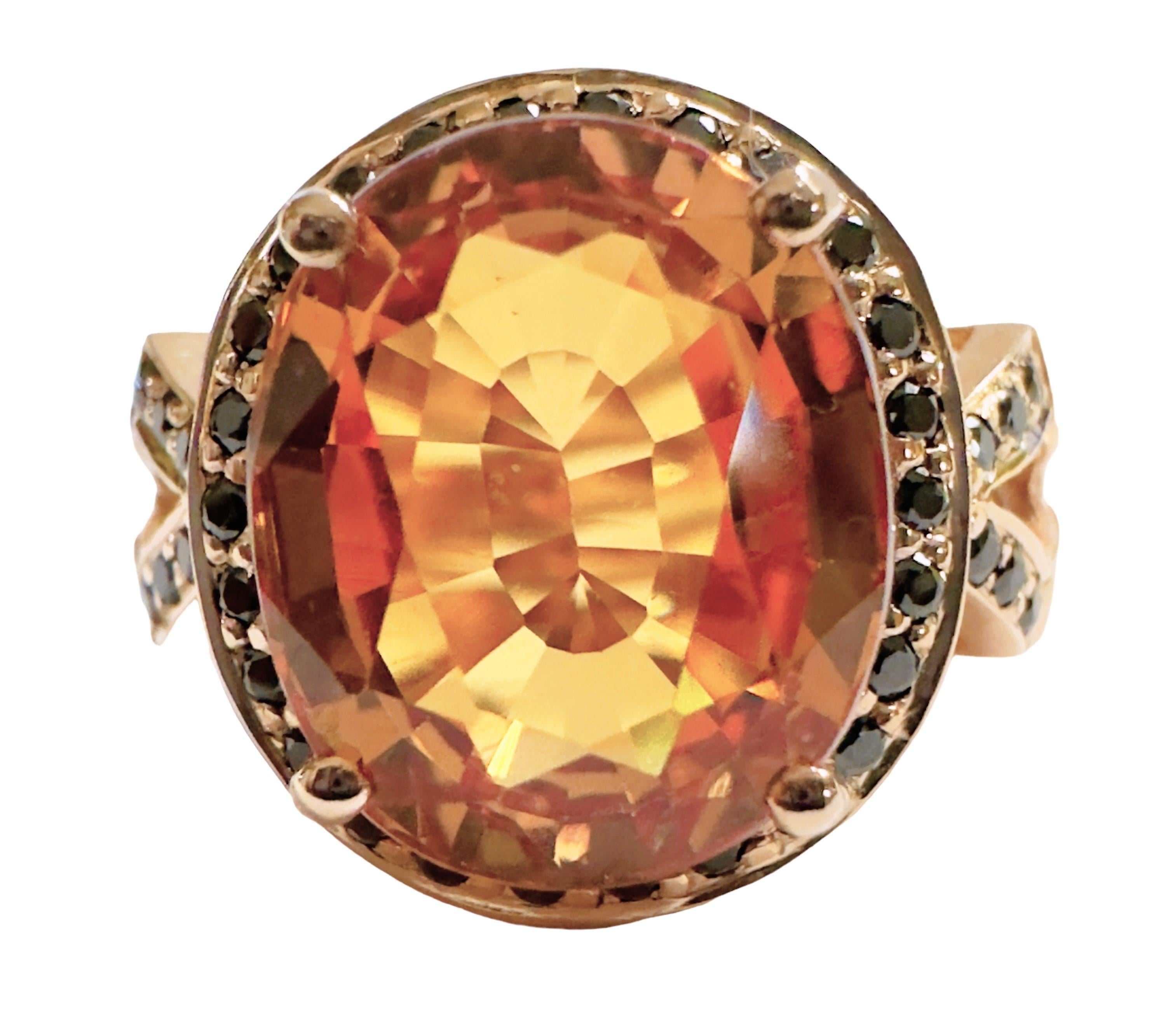 Art Deco New African IF  9 Ct Orange Sapphire & Black Spinel RGold Plated Sterling Ring For Sale