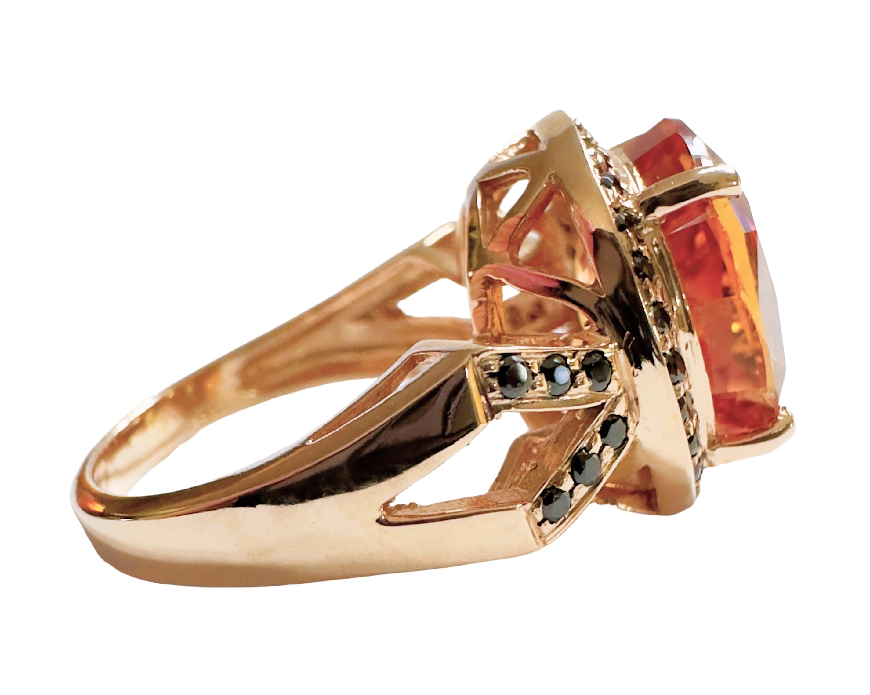 Women's New African IF  9 Ct Orange Sapphire & Black Spinel RGold Plated Sterling Ring For Sale