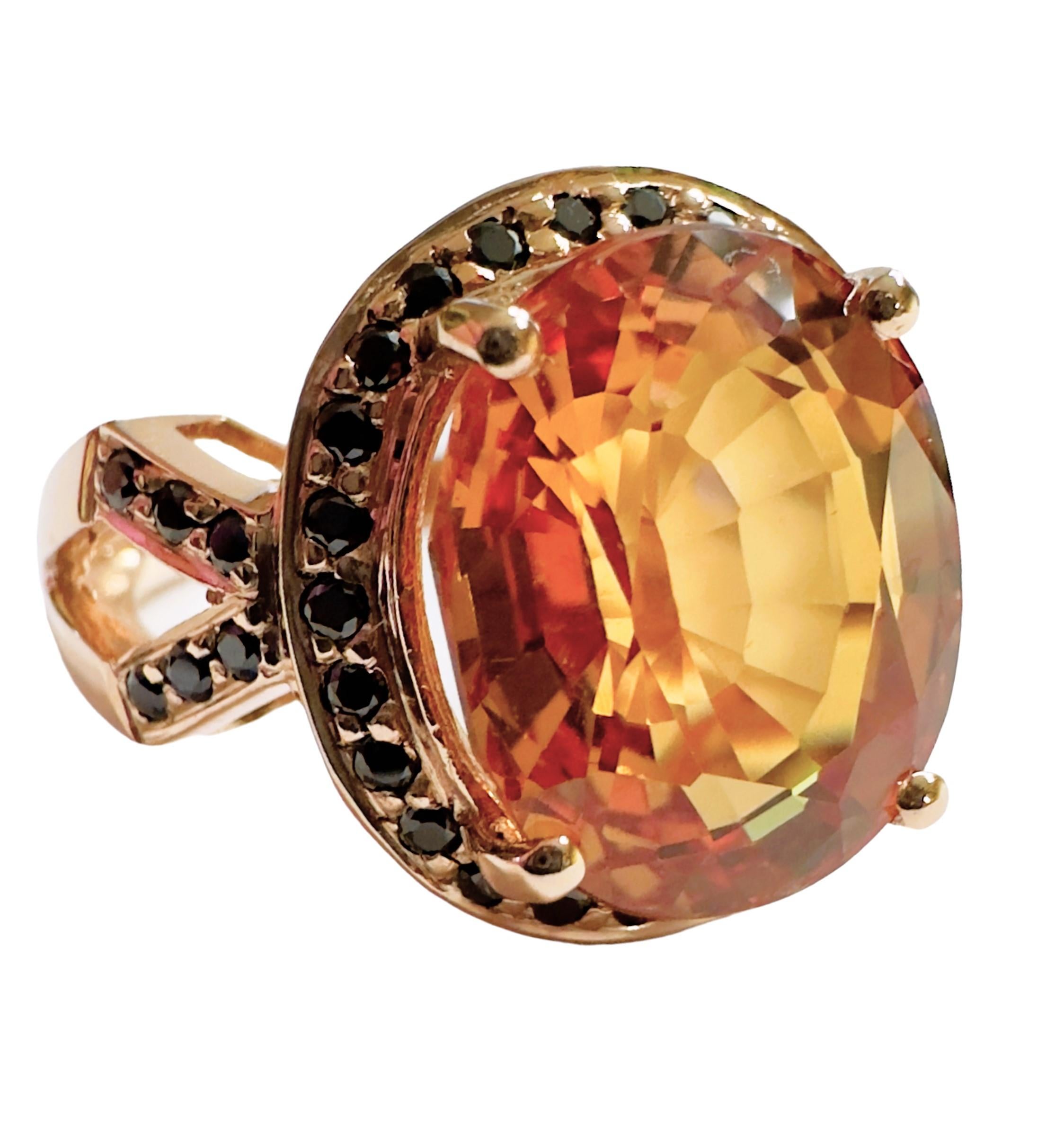 New African IF  9 Ct Orange Sapphire & Black Spinel RGold Plated Sterling Ring For Sale 1