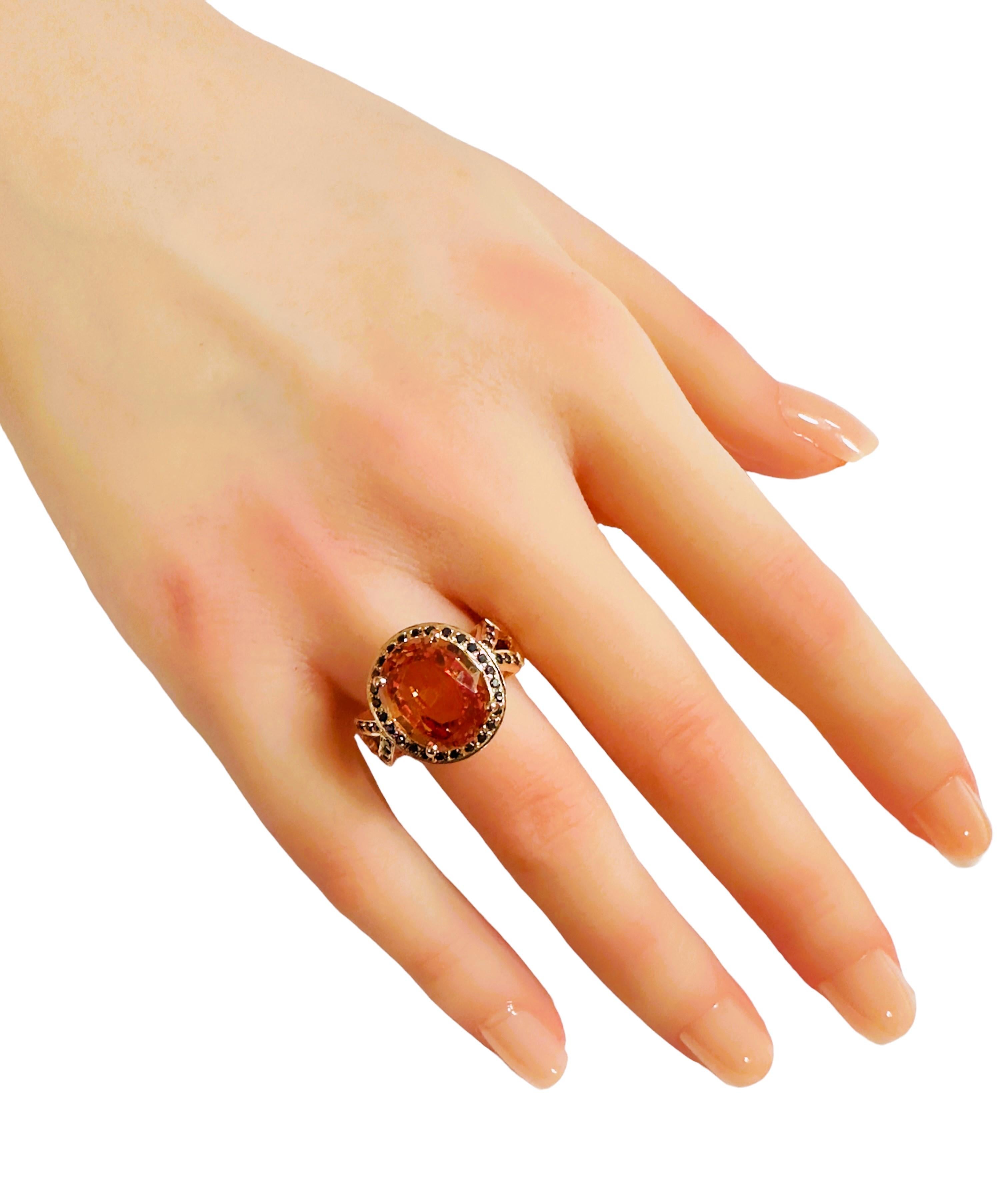 New African IF  9 Ct Orange Sapphire & Black Spinel RGold Plated Sterling Ring For Sale 2