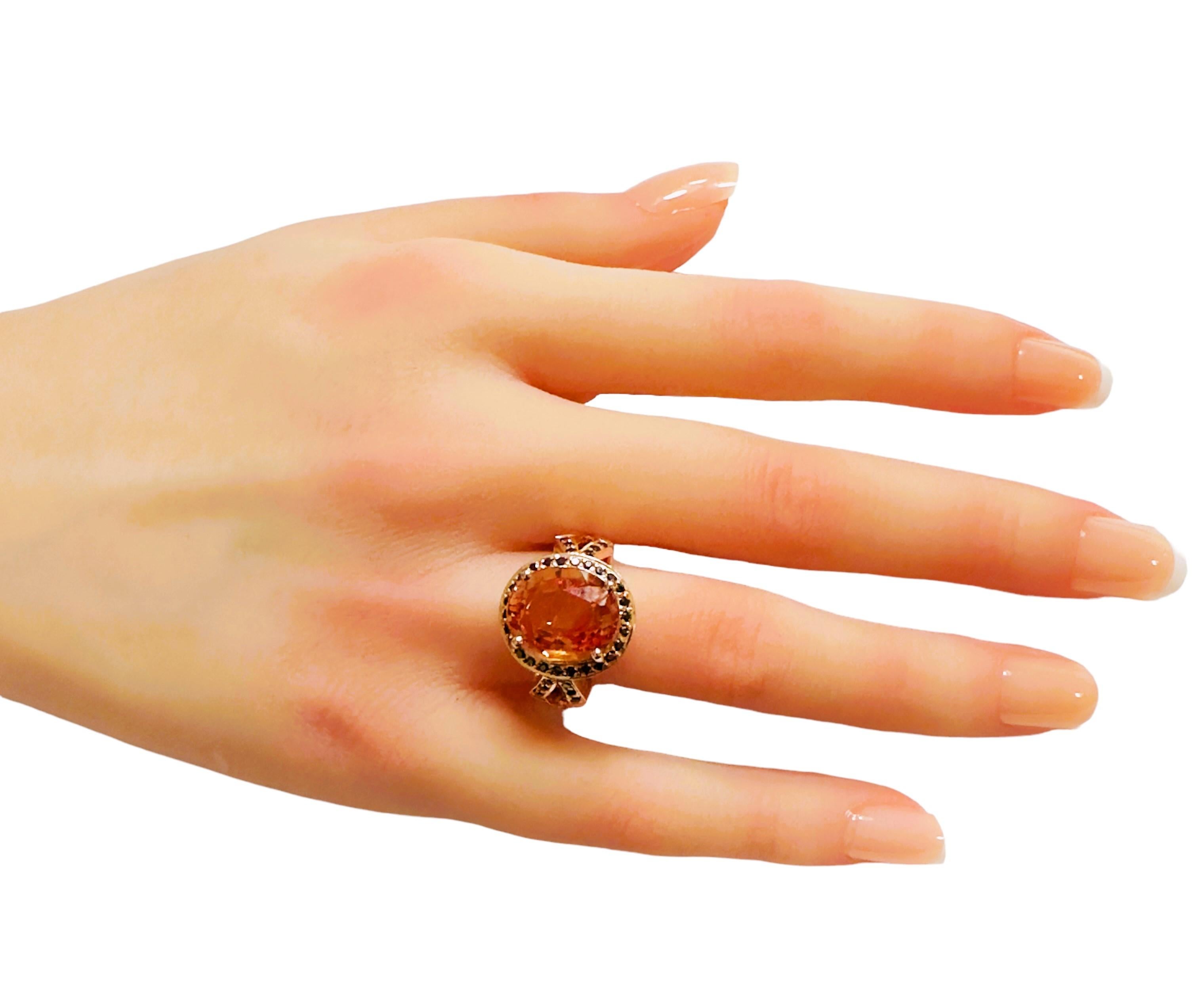New African IF  9 Ct Orange Sapphire & Black Spinel RGold Plated Sterling Ring For Sale 3