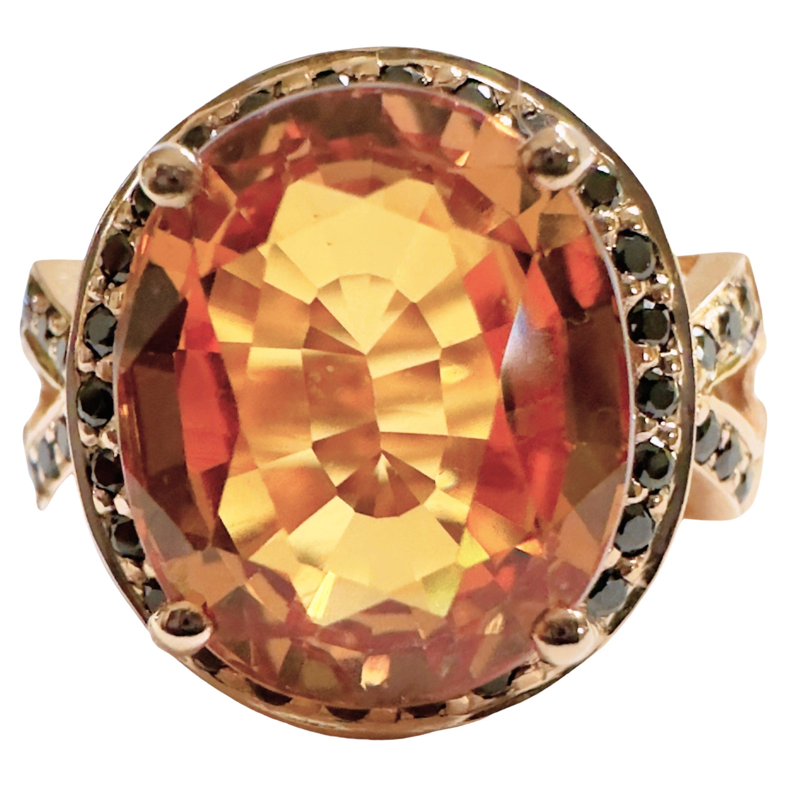 New African IF  9 Ct Orange Sapphire & Black Spinel RGold Plated Sterling Ring For Sale