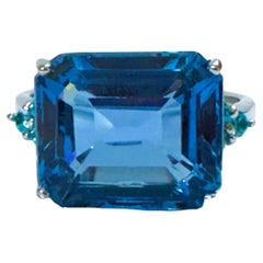 New African IF 9.20 Ct Intense Swiss Blue Topaz & Blue Saphhire Sterling Ring