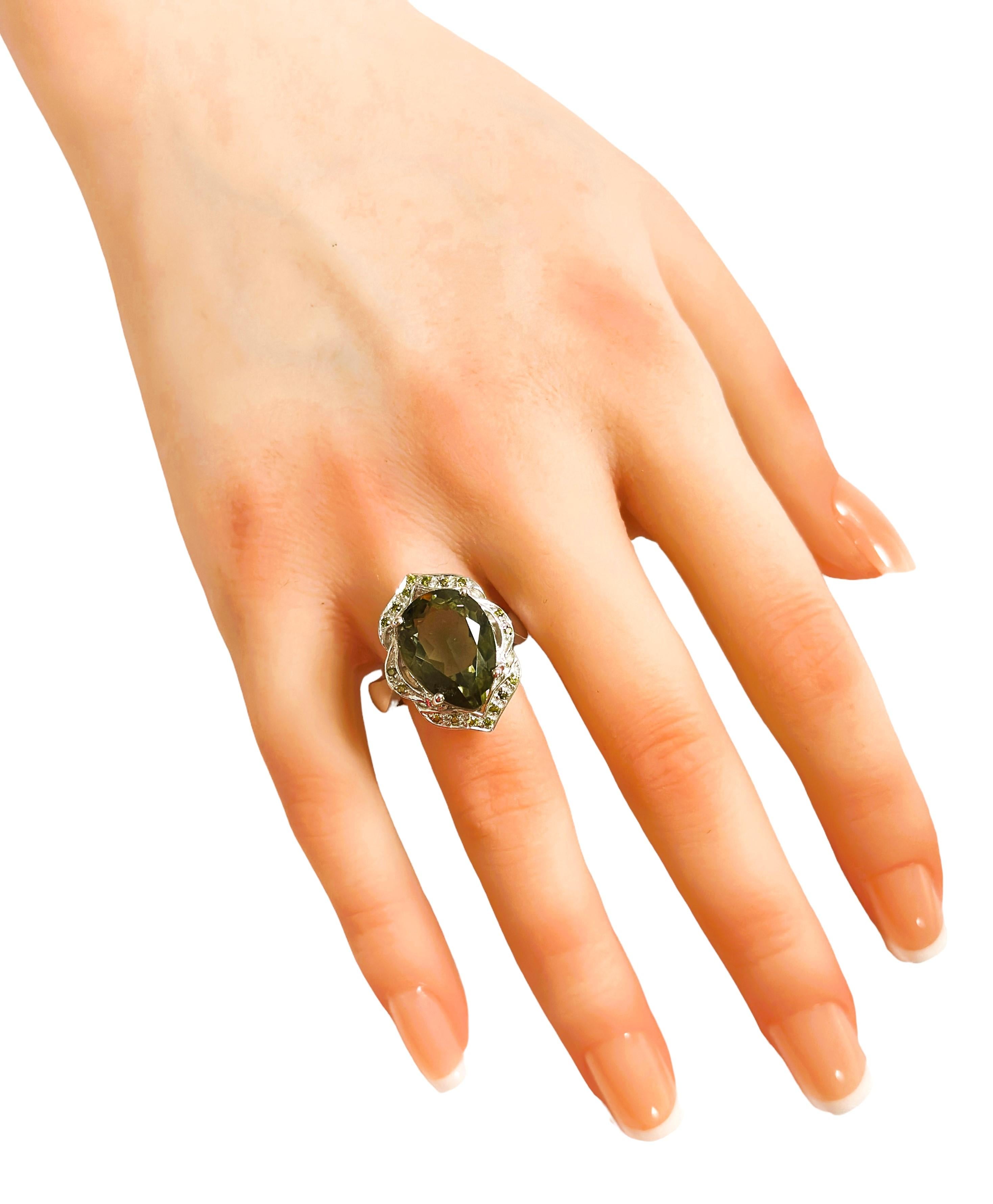 New African IF 9.90 Ct Forest Green Tourmaline & Sapphire Sterling Ring In New Condition For Sale In Eagan, MN