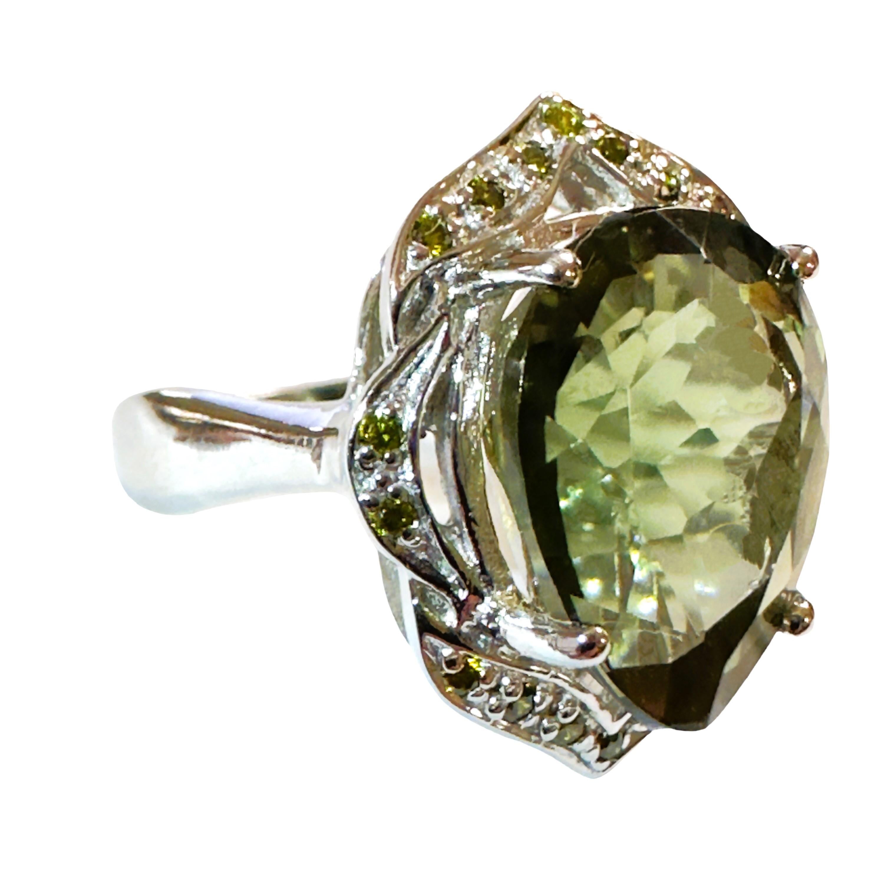 New African IF 9.90 Ct Forest Green Tourmaline & Sapphire Sterling Ring For Sale 2