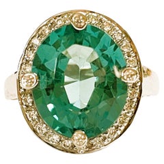 New African If Green Paraiba Tourmaline & White Sapphire Sterling Ring