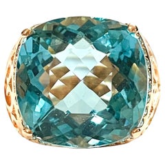 New African IF 'Internally Flawless' Aquamarine RGold Plated & Sterling Ring 6.0