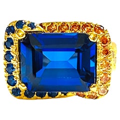 New African IF Kashmir Blue Sapphire & Gold Sapphire YGold Plate Sterling Ring 7