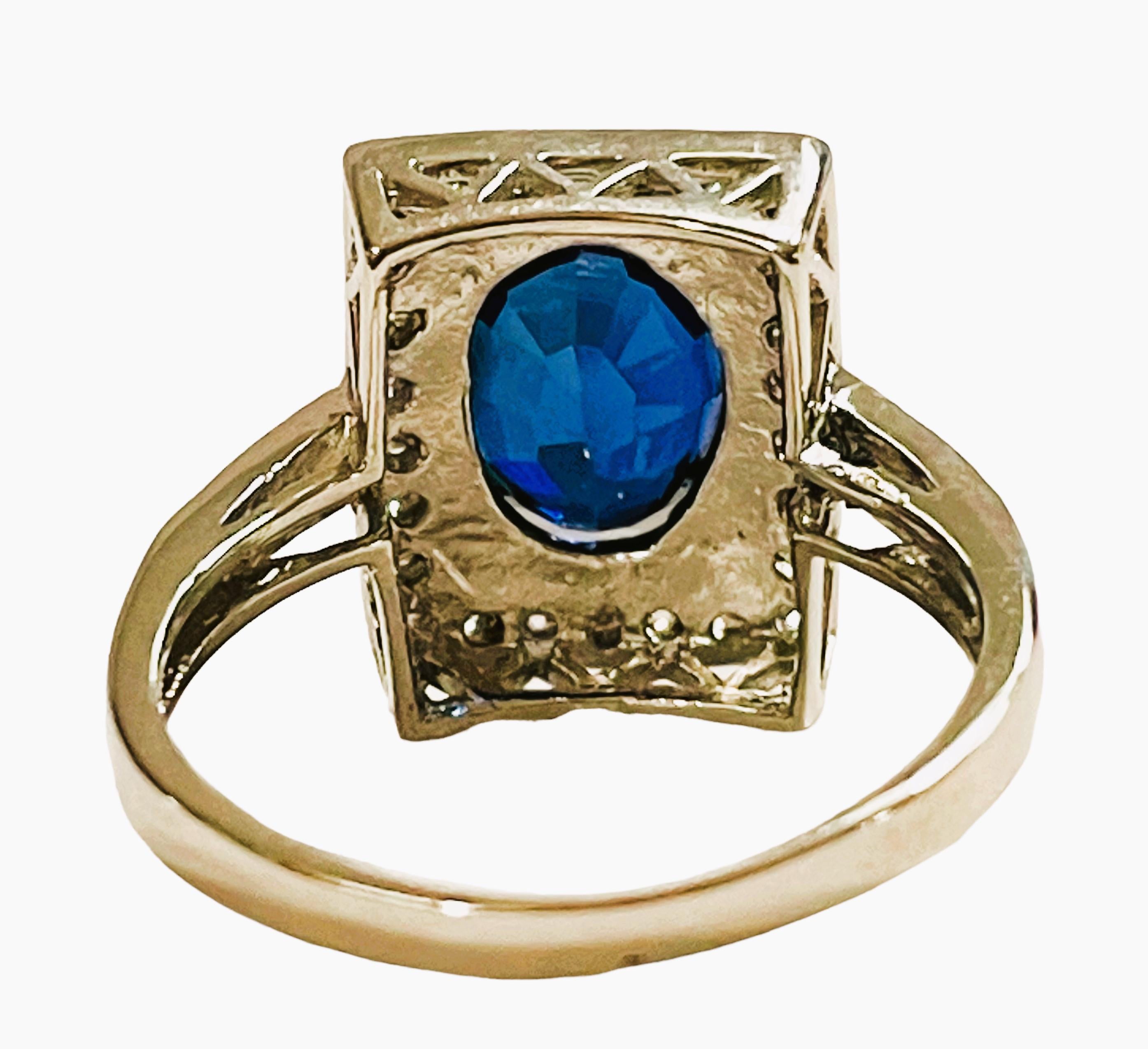 Art Deco New African IF Kashmir Blue Sapphire & White Sapphire Sterling Ring 7.25