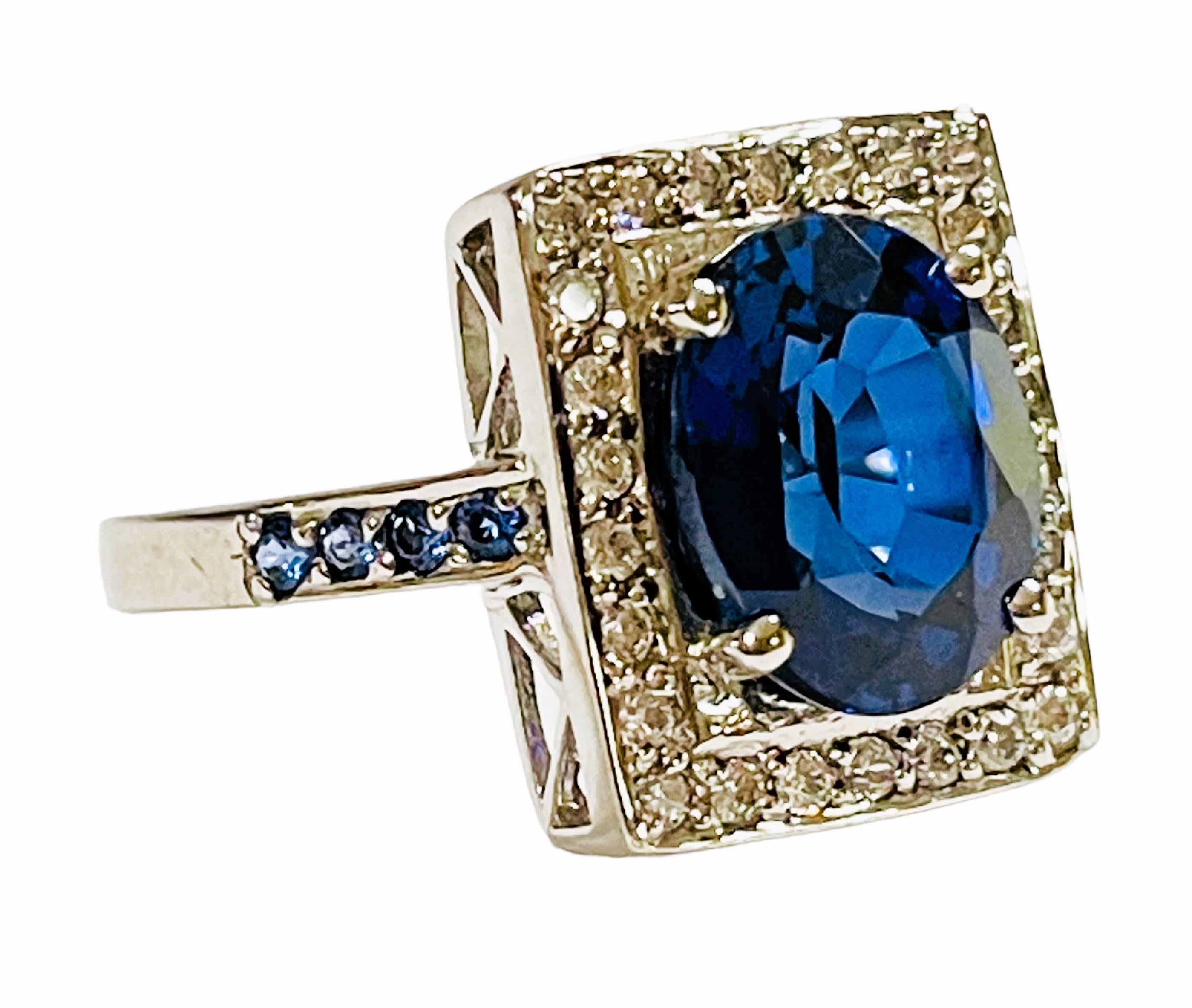 New African IF Kashmir Blue Sapphire & White Sapphire Sterling Ring 7.25 In New Condition In Eagan, MN