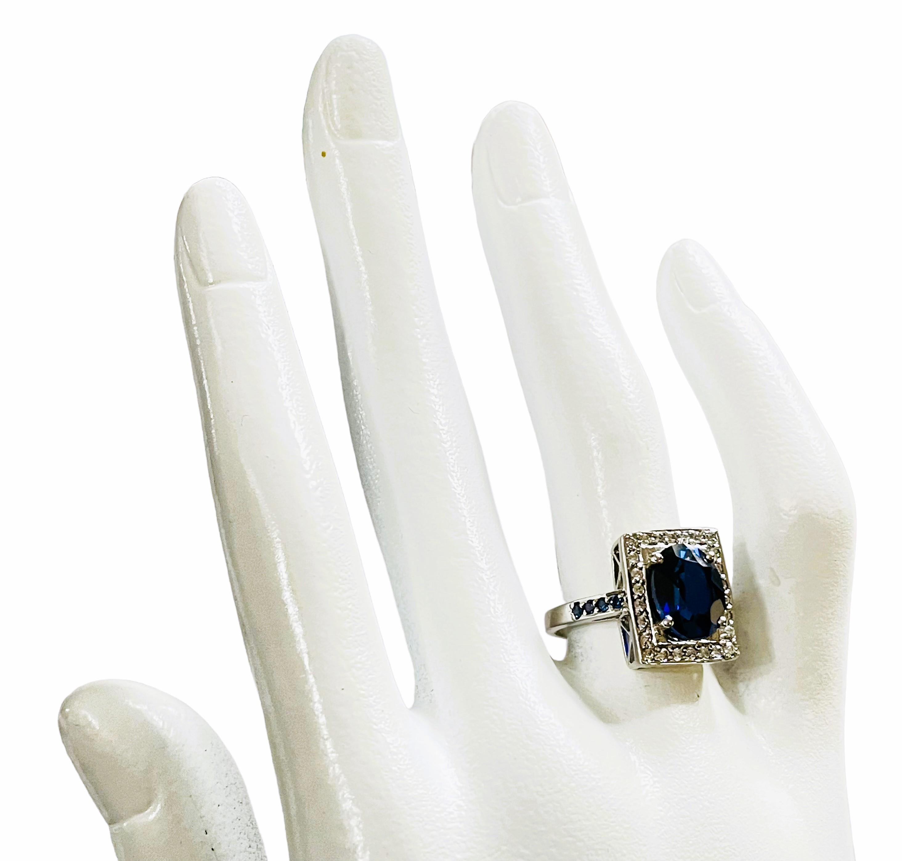 New African IF Kashmir Blue Sapphire & White Sapphire Sterling Ring 7.25 1