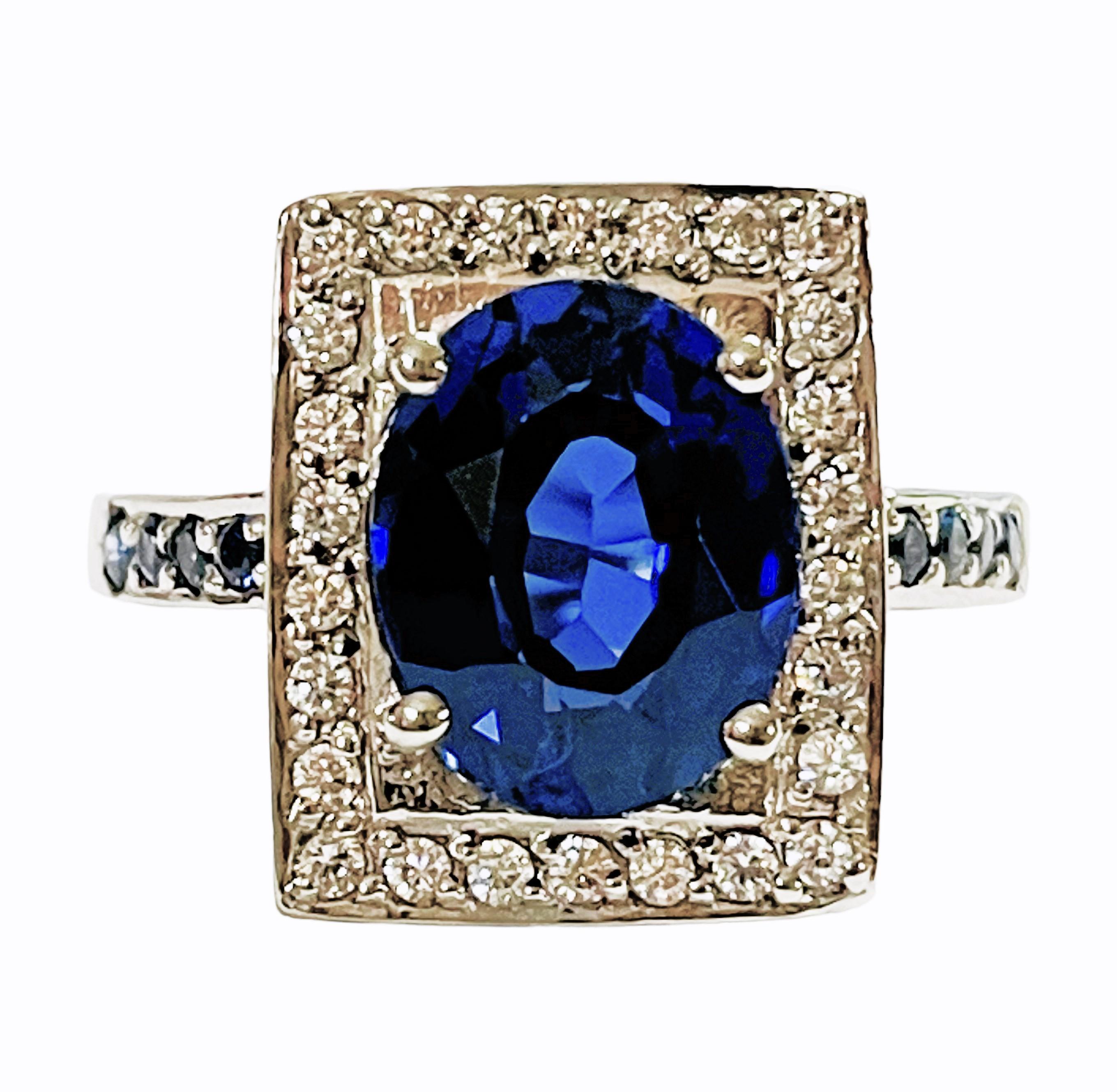 New African IF Kashmir Blue Sapphire & White Sapphire Sterling Ring 7.25 2