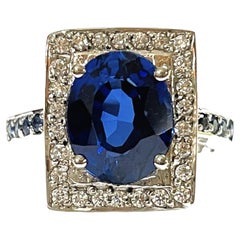 New African IF Kashmir Blue Sapphire & White Sapphire Sterling Ring 7.25