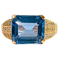 New African IF London Blue Topaz & White Sapphire Rgold Plated Sterling Ring