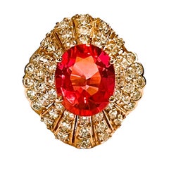 New African IF Pink Orange Padparadscha & Sapphire RGold Plated Sterling Ring