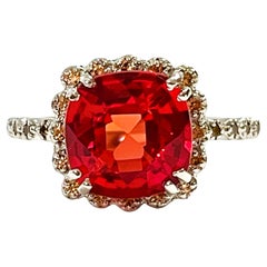New African IF Pink Orange Padparadscha & White Sapphire Sterling Ring