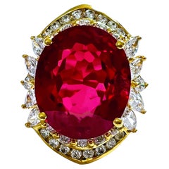 New African IF Pink Raspberry Topaz & White Sapphire YGold Plated Sterling Ring