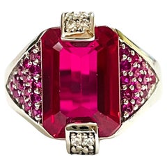 New African IF Pink Raspberry Tourmaline & Pink Sapphire Sterling Ring 6.75