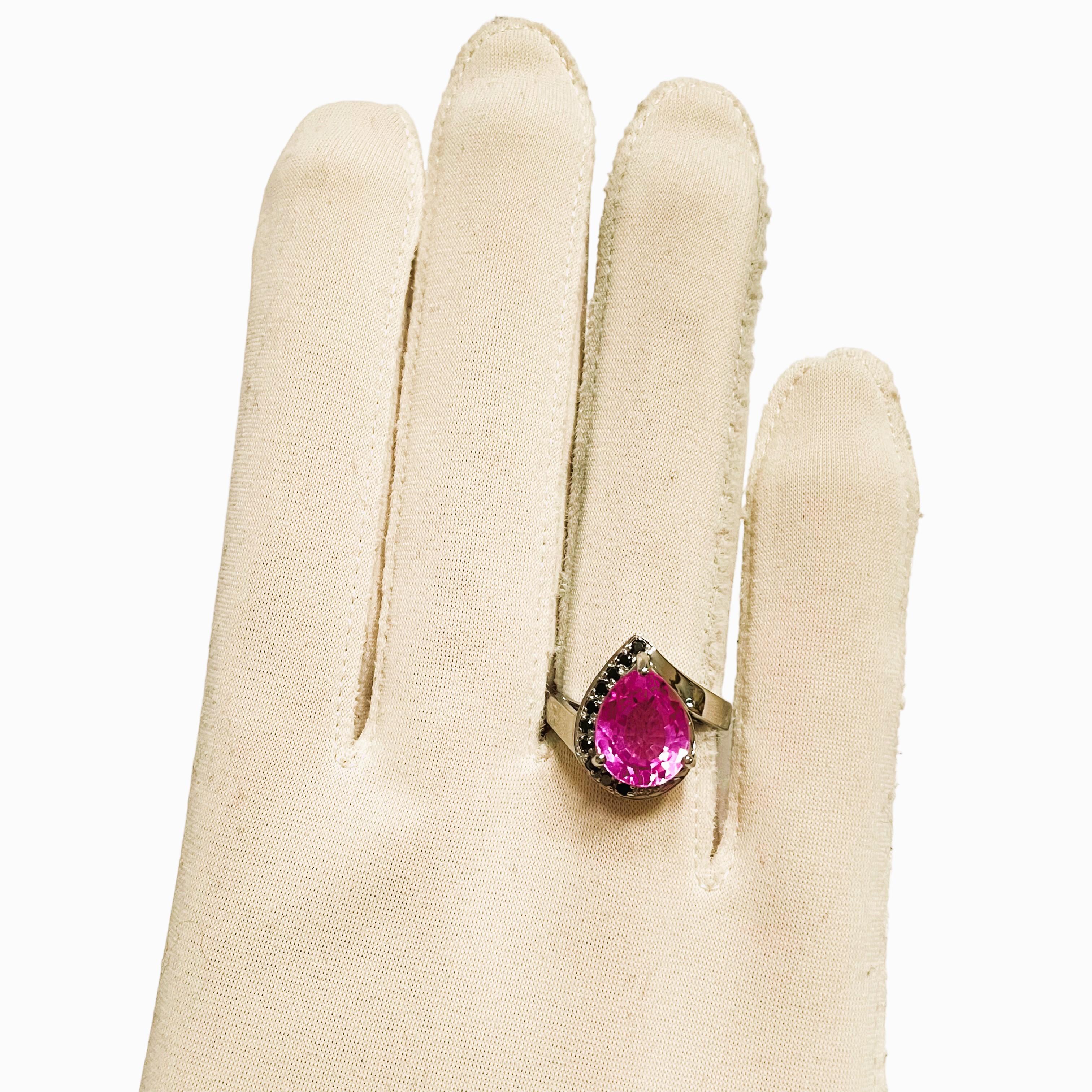 New African If Platinum Pink Tourmaline & Black Spinel Sterling Ring 4