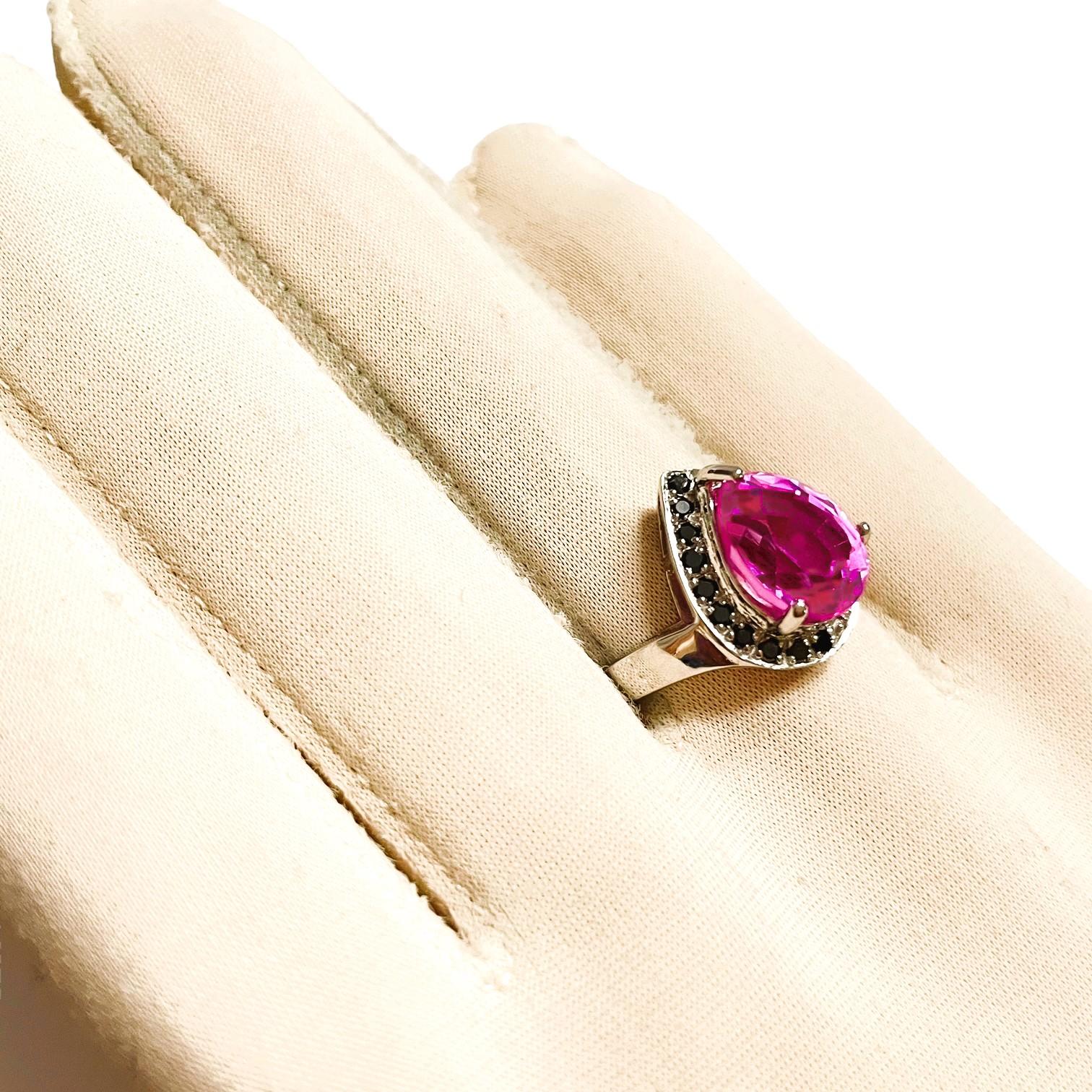 New African If Platinum Pink Tourmaline & Black Spinel Sterling Ring 5