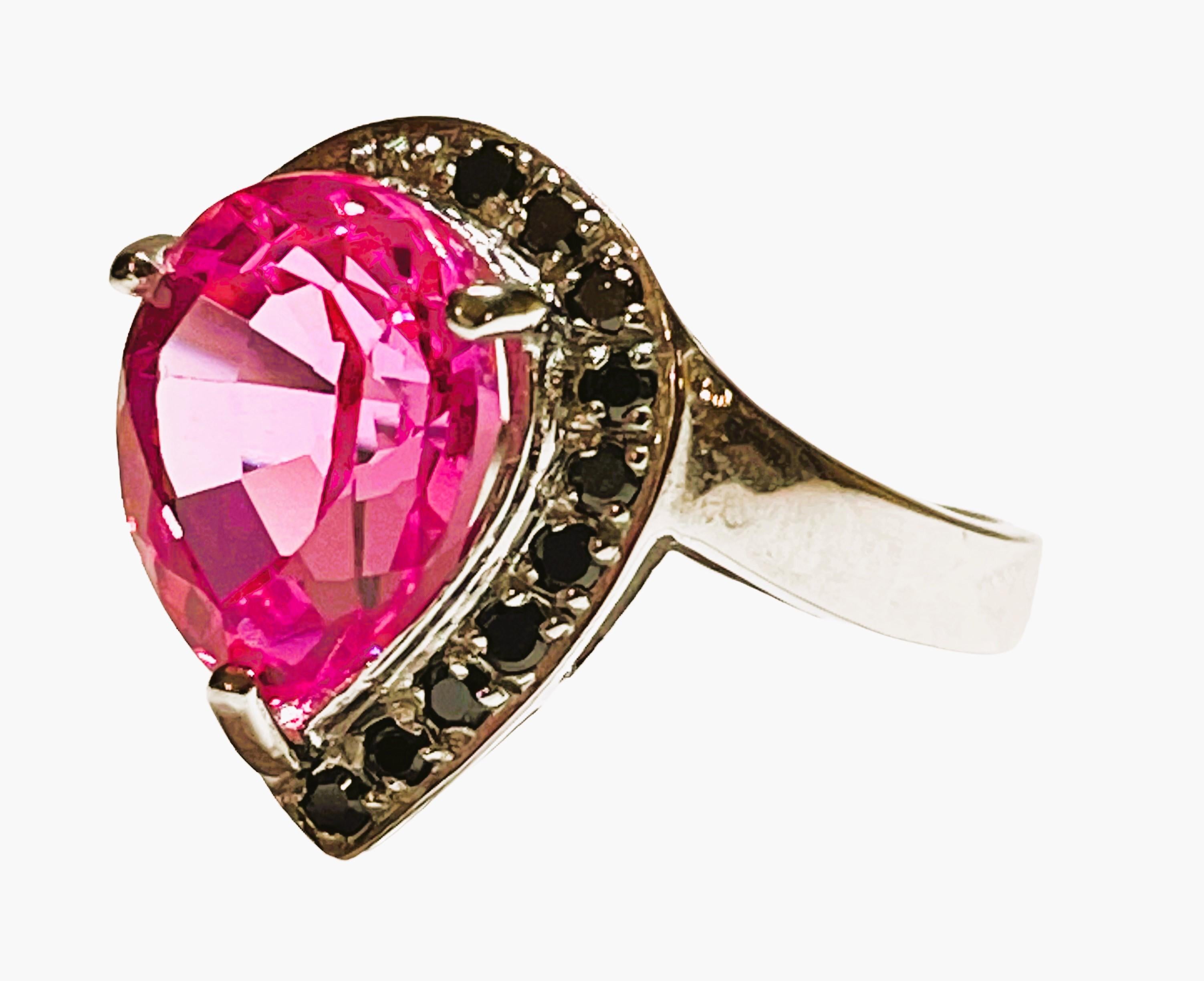 New African If Platinum Pink Tourmaline & Black Spinel Sterling Ring 2